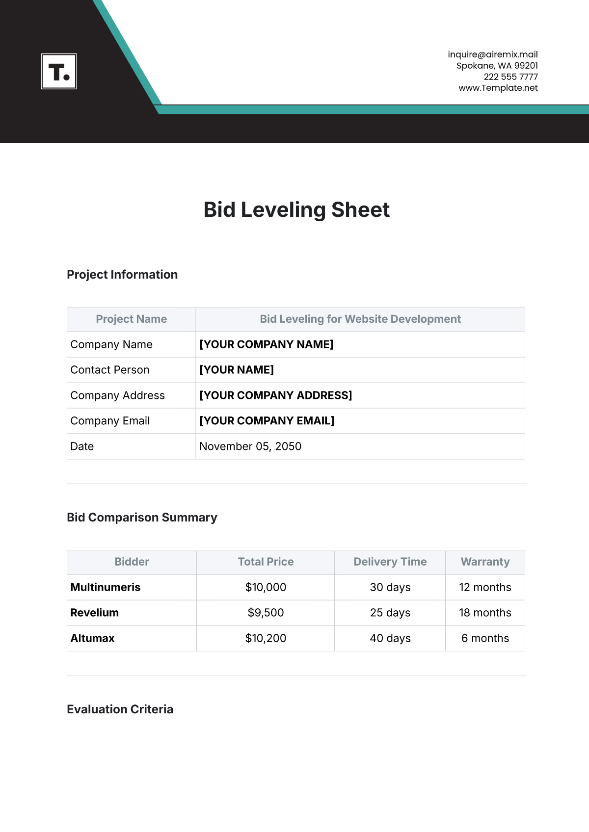 Blank Rate Confirmation Printable