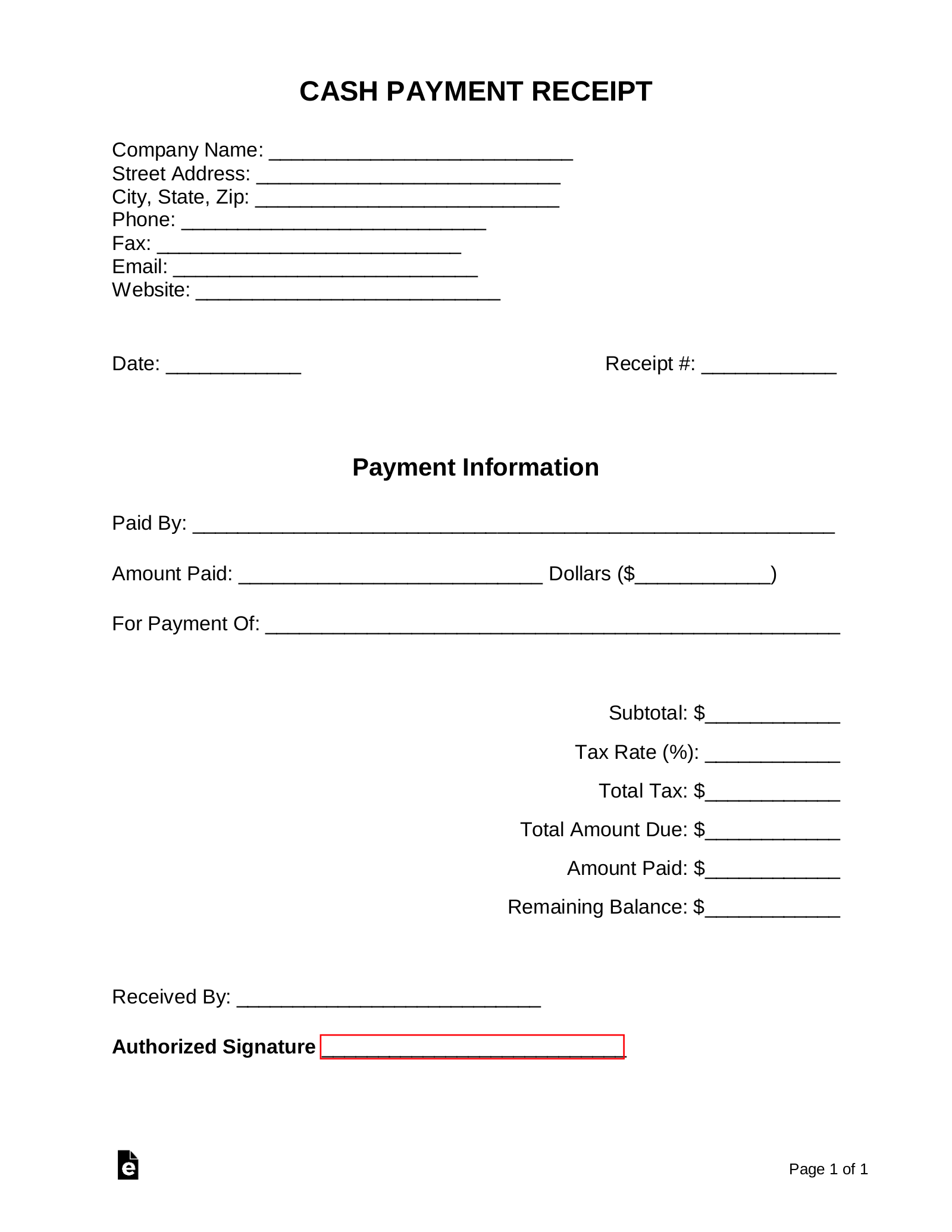 Free Blank Receipt Form Printable