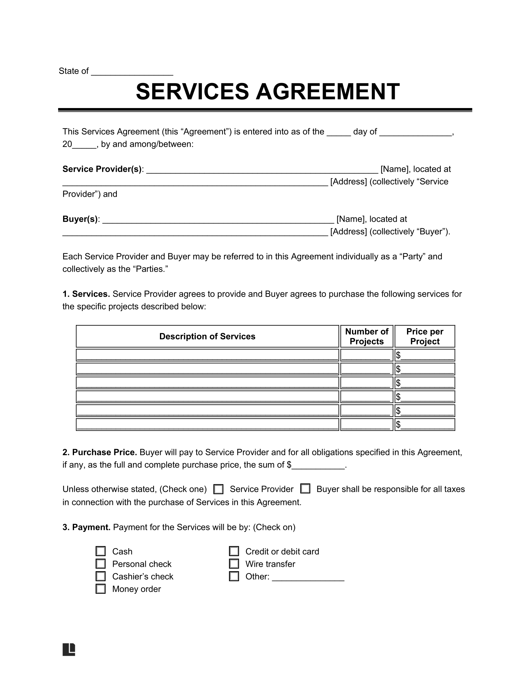 Printable Blank Contract Forms
