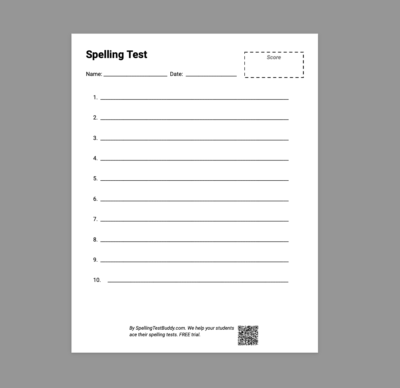 Free Printable Blank Spelling Test Paper