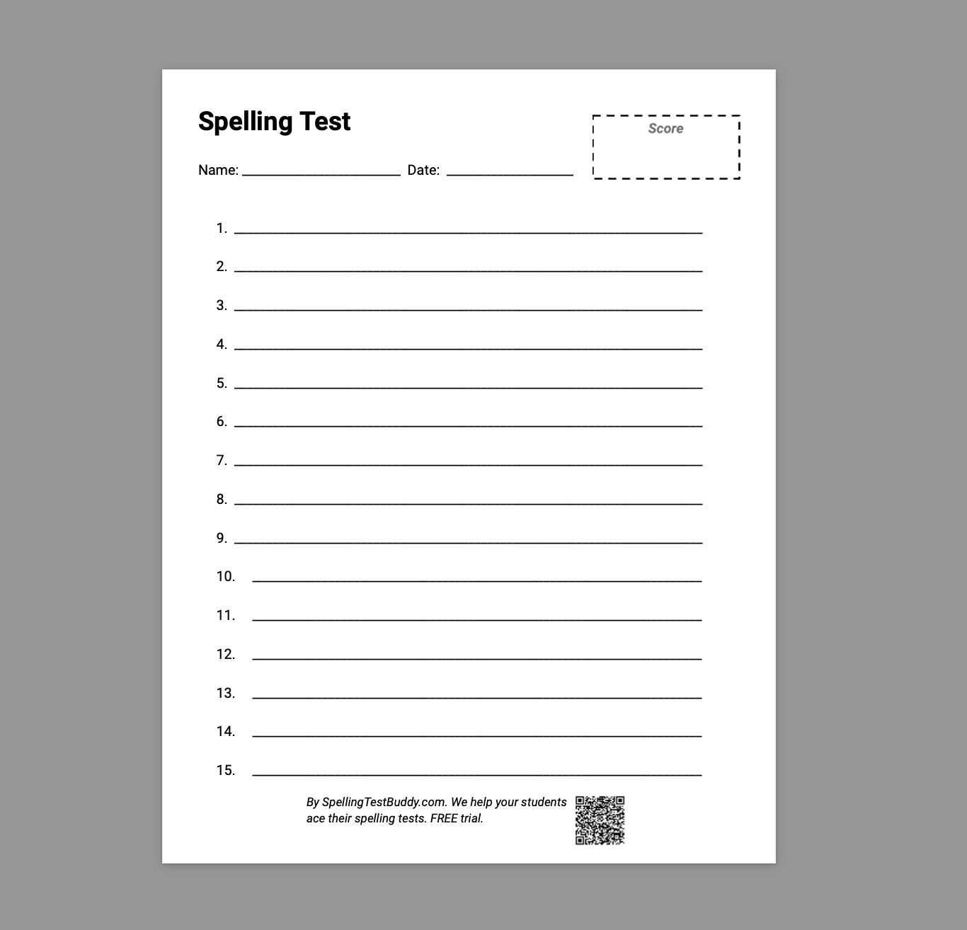 Free Printable Blank Spelling Papers