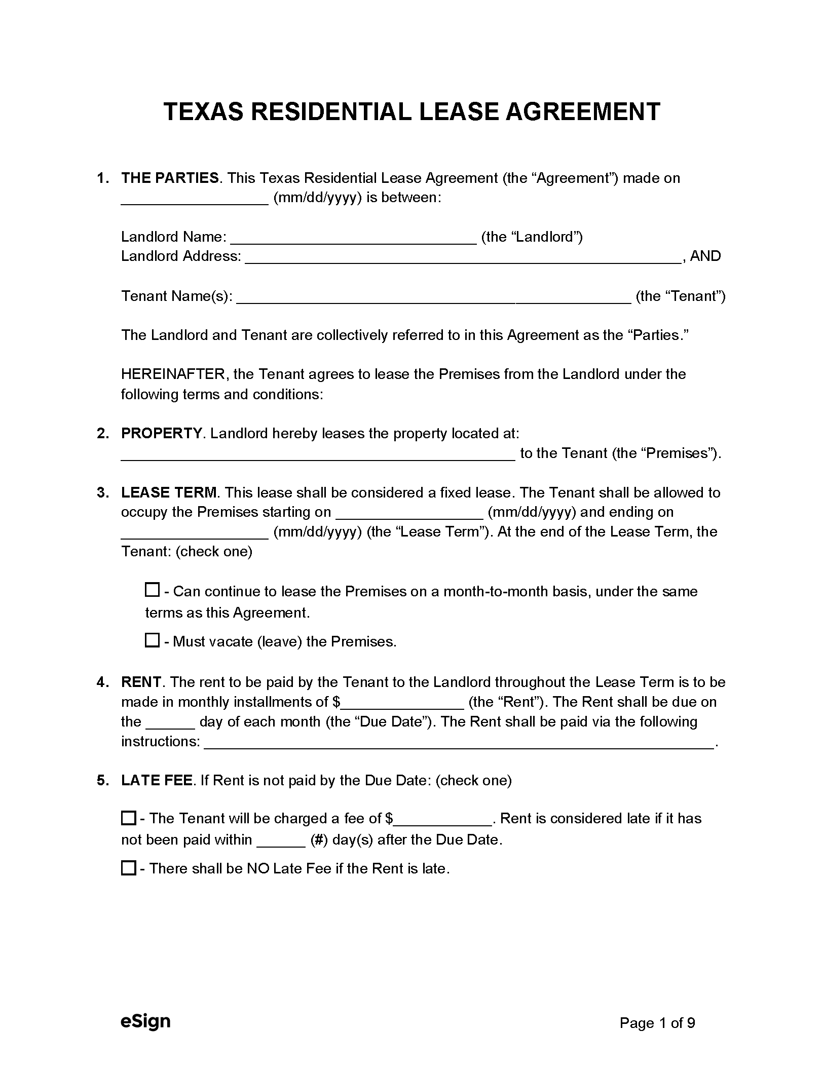 Free Printable Blank Rental Lease Agreement