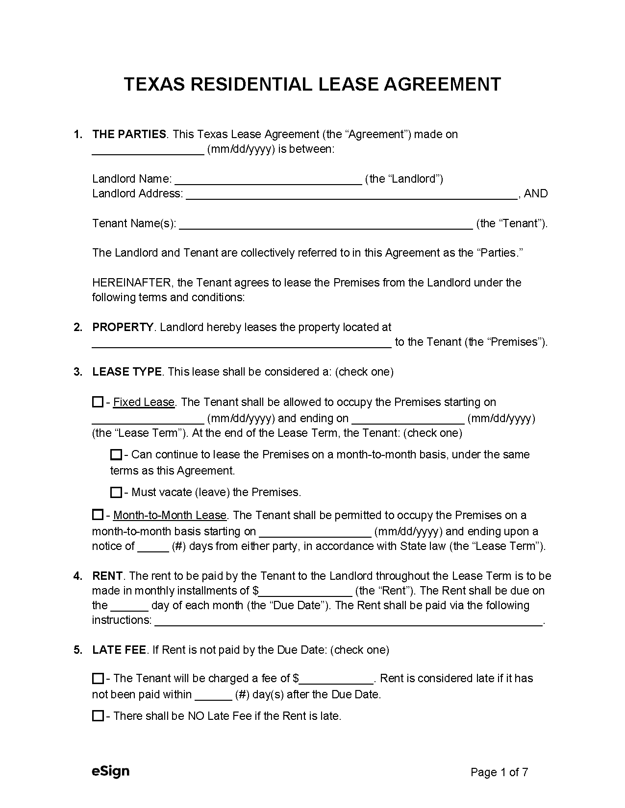 Blank Lease Agreement Free Printable