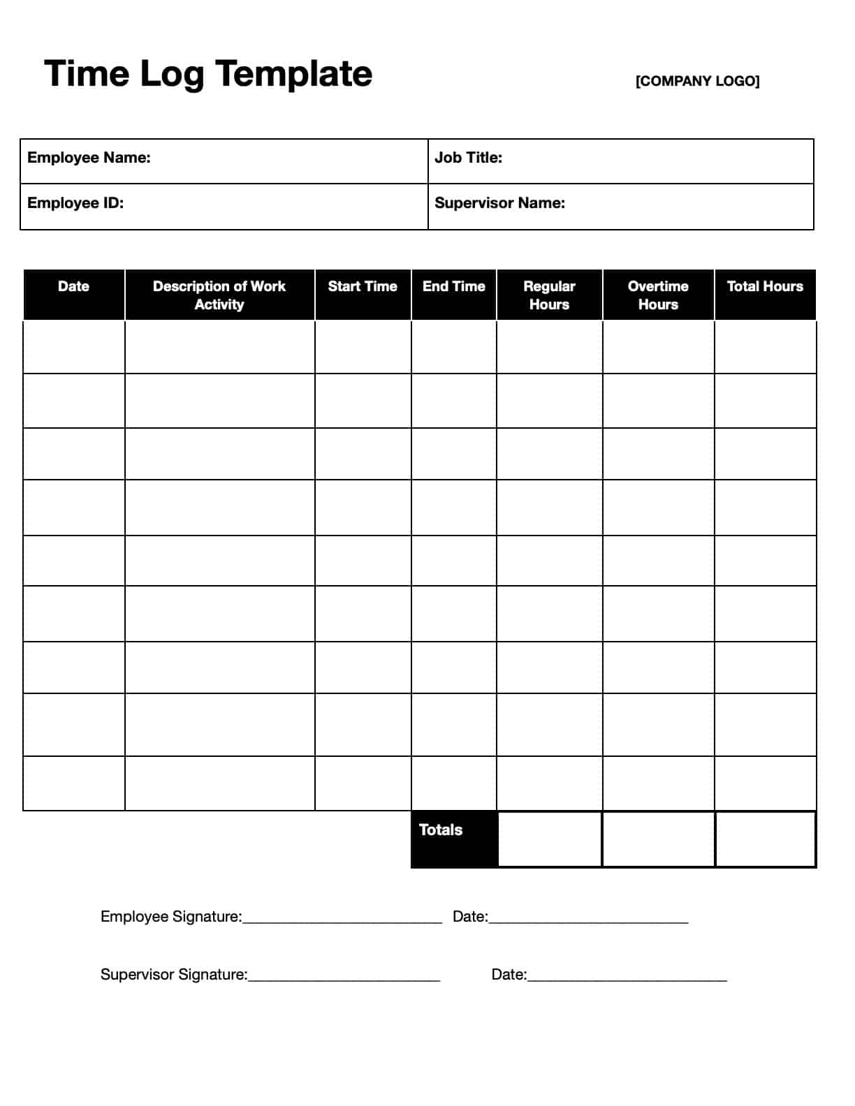 Free Time Log Templates Download Print In PDF Office GDocs 