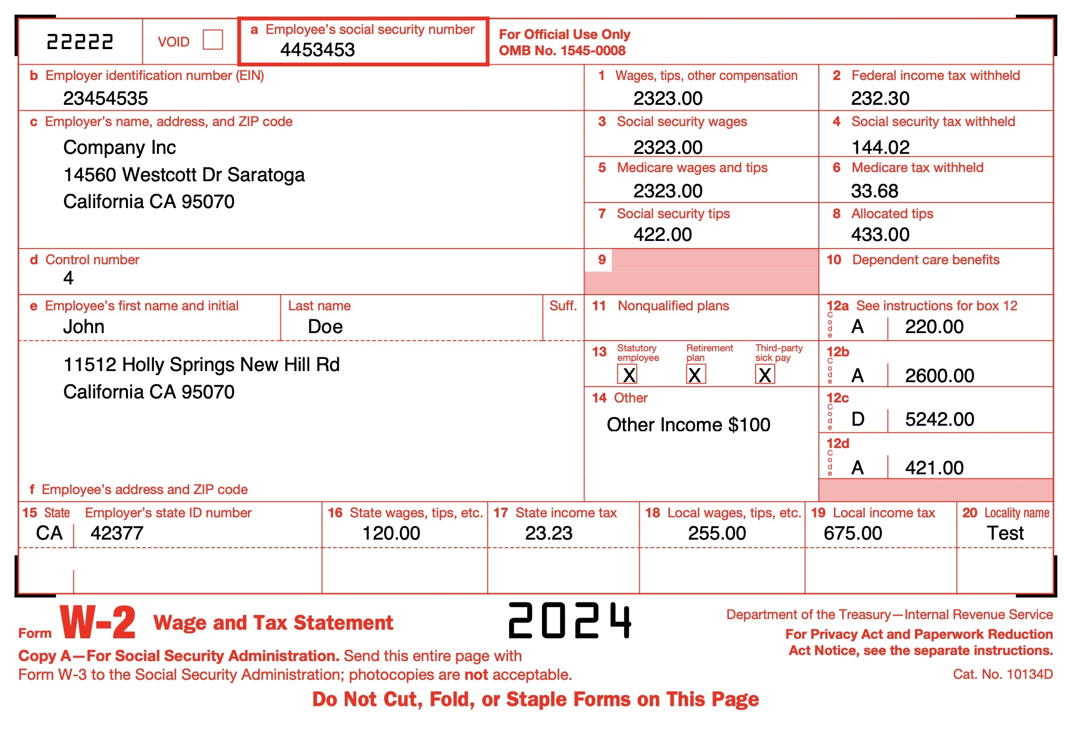 Blank W2 Form 2025 Printable