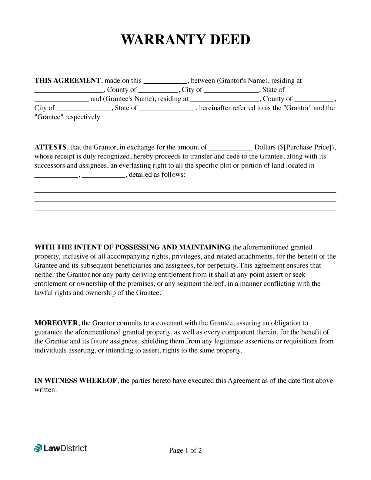 Blank Printable Warranty Form
