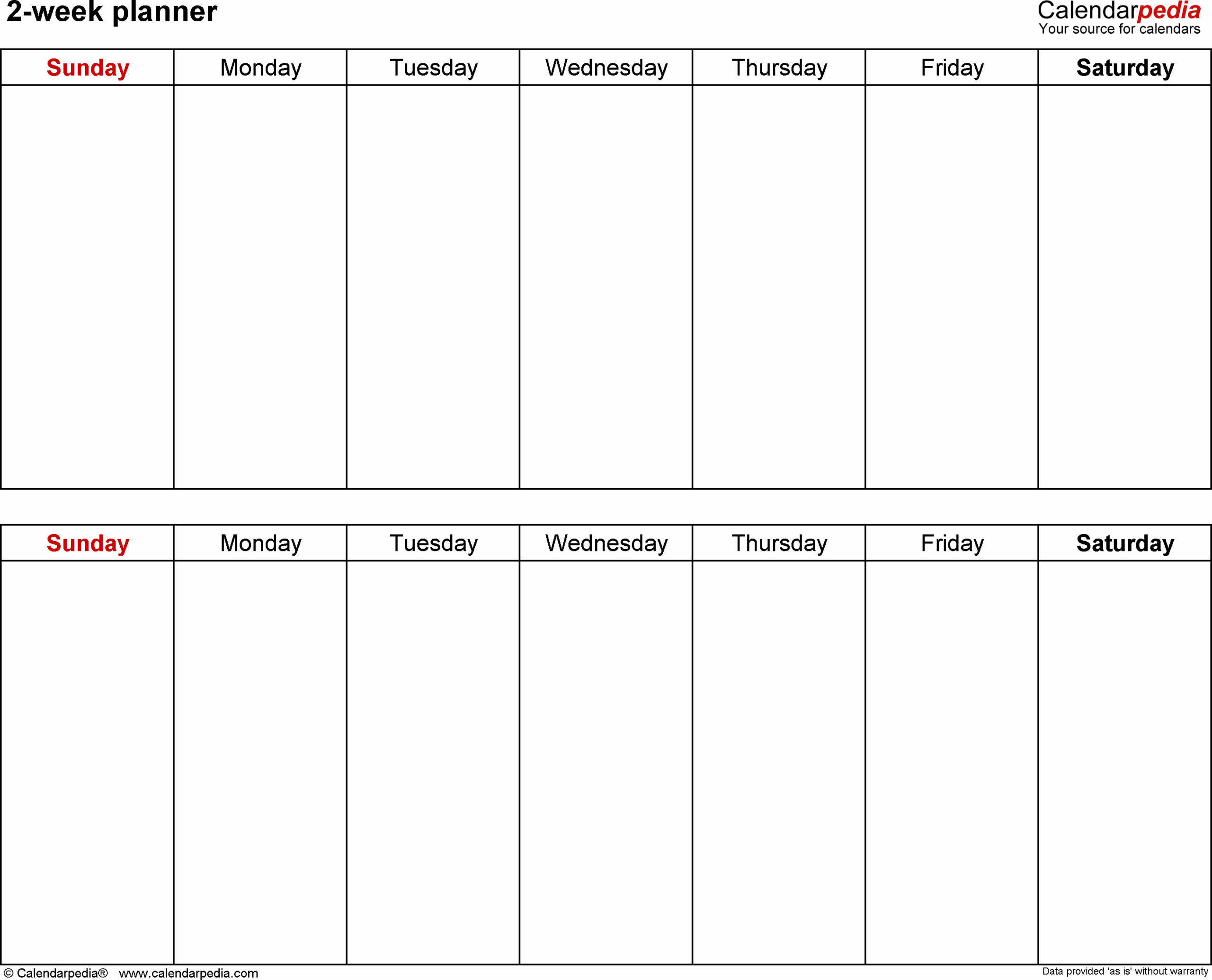 Printable Two Week Blank Calendar