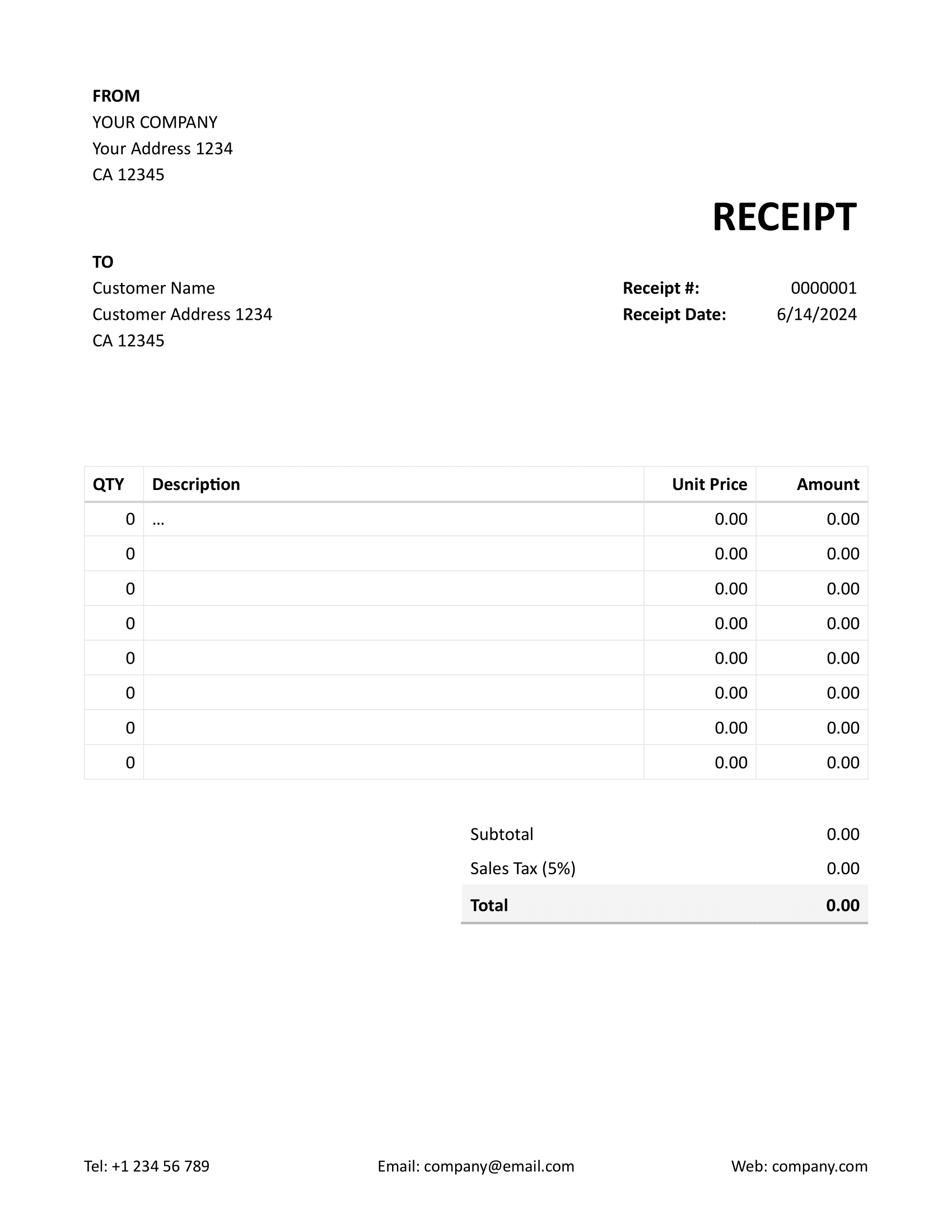 Free Blank Printable Recipt Form