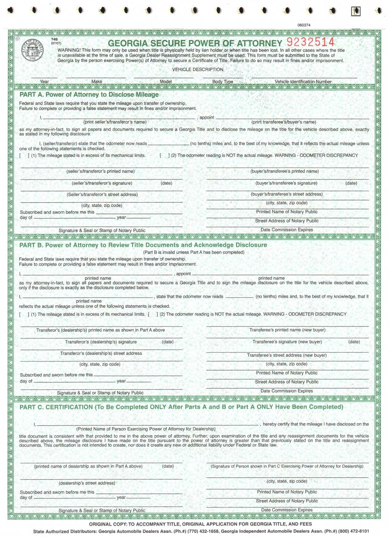 Georgia Secure Power Of Attorney Form T 8s DVGA