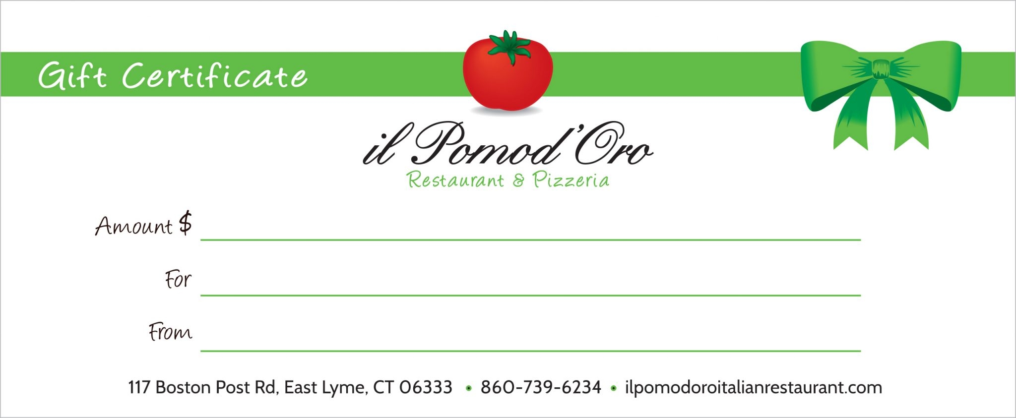Gift Certificates Il Pomod Oro Italian Restaurant Pizzeria