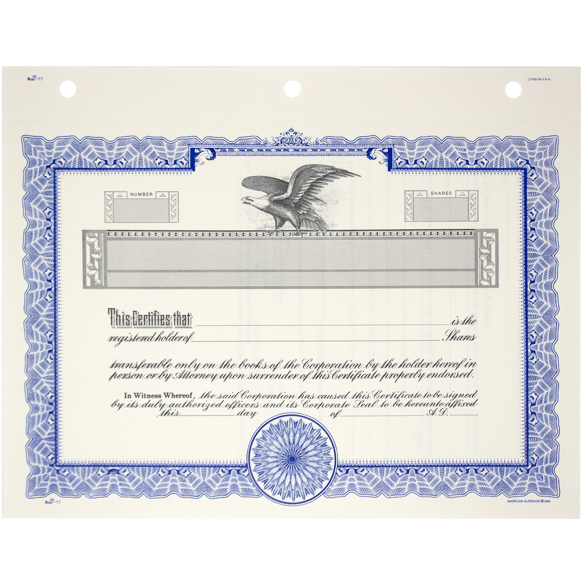 GOES KG3 Blank Corporate Stock Certificates Corp Connect