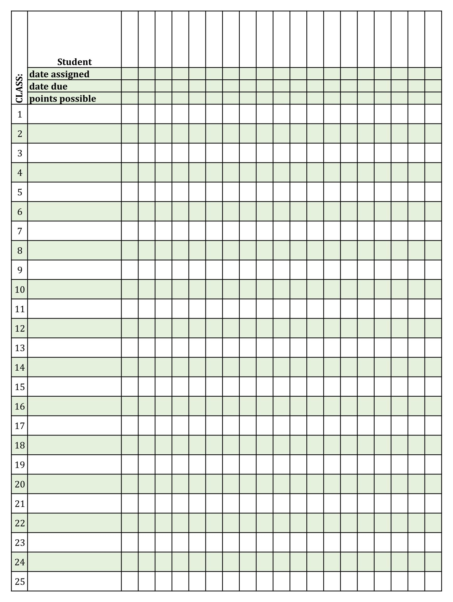 Blank Free Printable Grade Sheet
