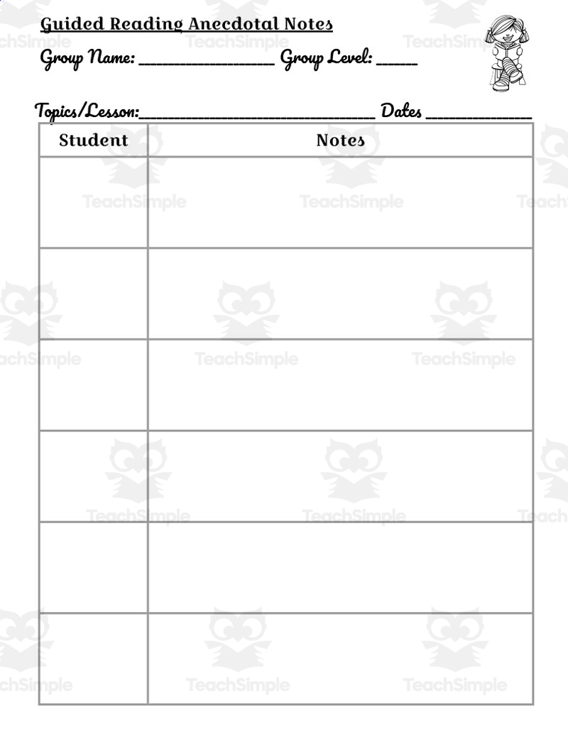 Free Printable Blank Anecdotal Record Form