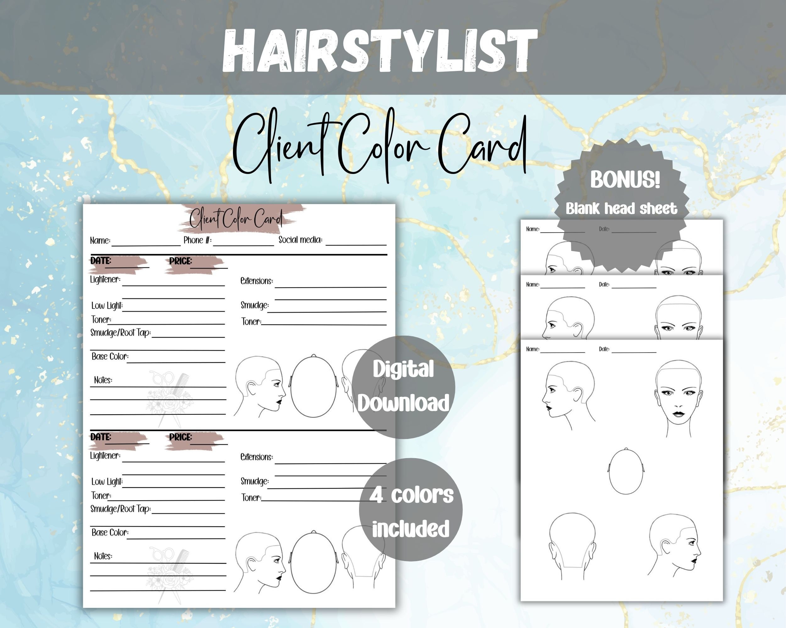 Hairdressing Forms Hairstylist Color Formulation Record Card Esthetic Business Forms Hair Stylist Salon Forms Hair Extension Forms Etsy