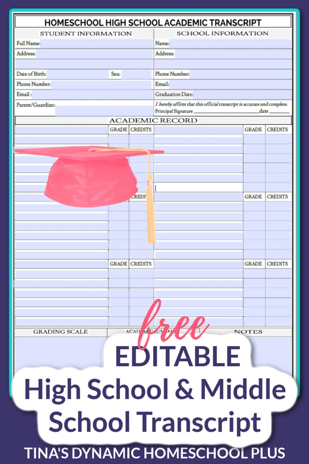 Free Printable Blank High School Transcripts
