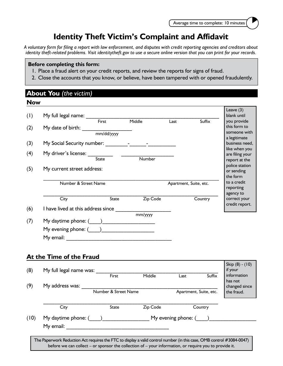 Identity Theft Victim s Complaint And Affidavit Form Ftc Identity Theft Report Fill Out Sign Online And Download PDF Templateroller