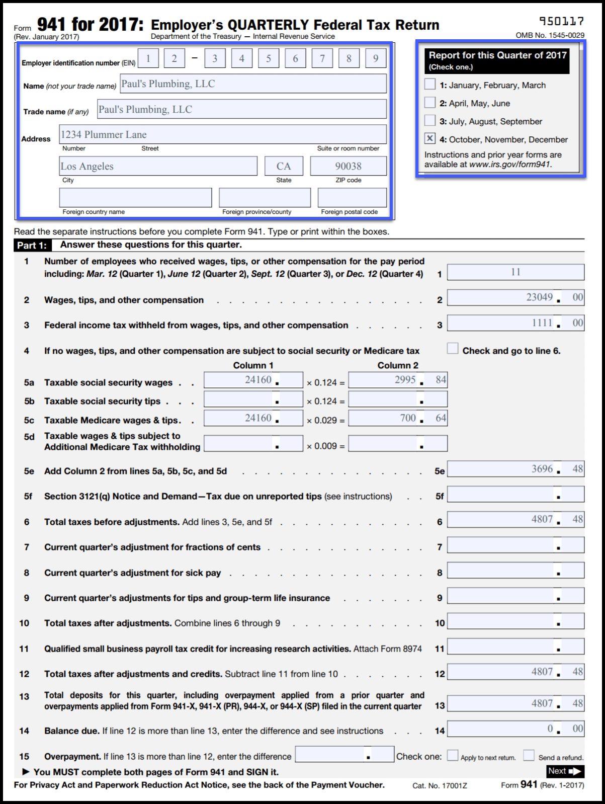 Il 941 Form Printable