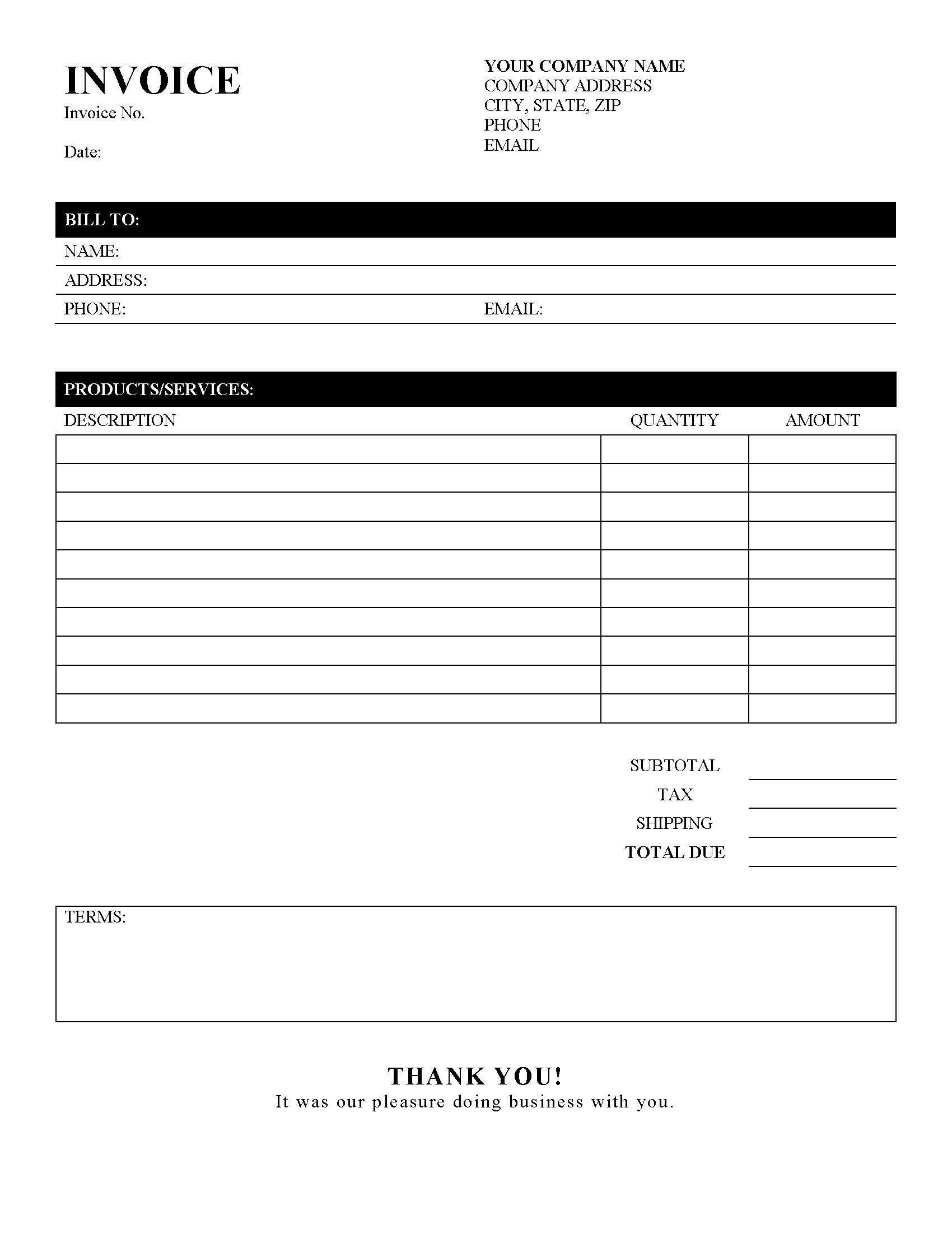 Blank Business Printable Receipt Form