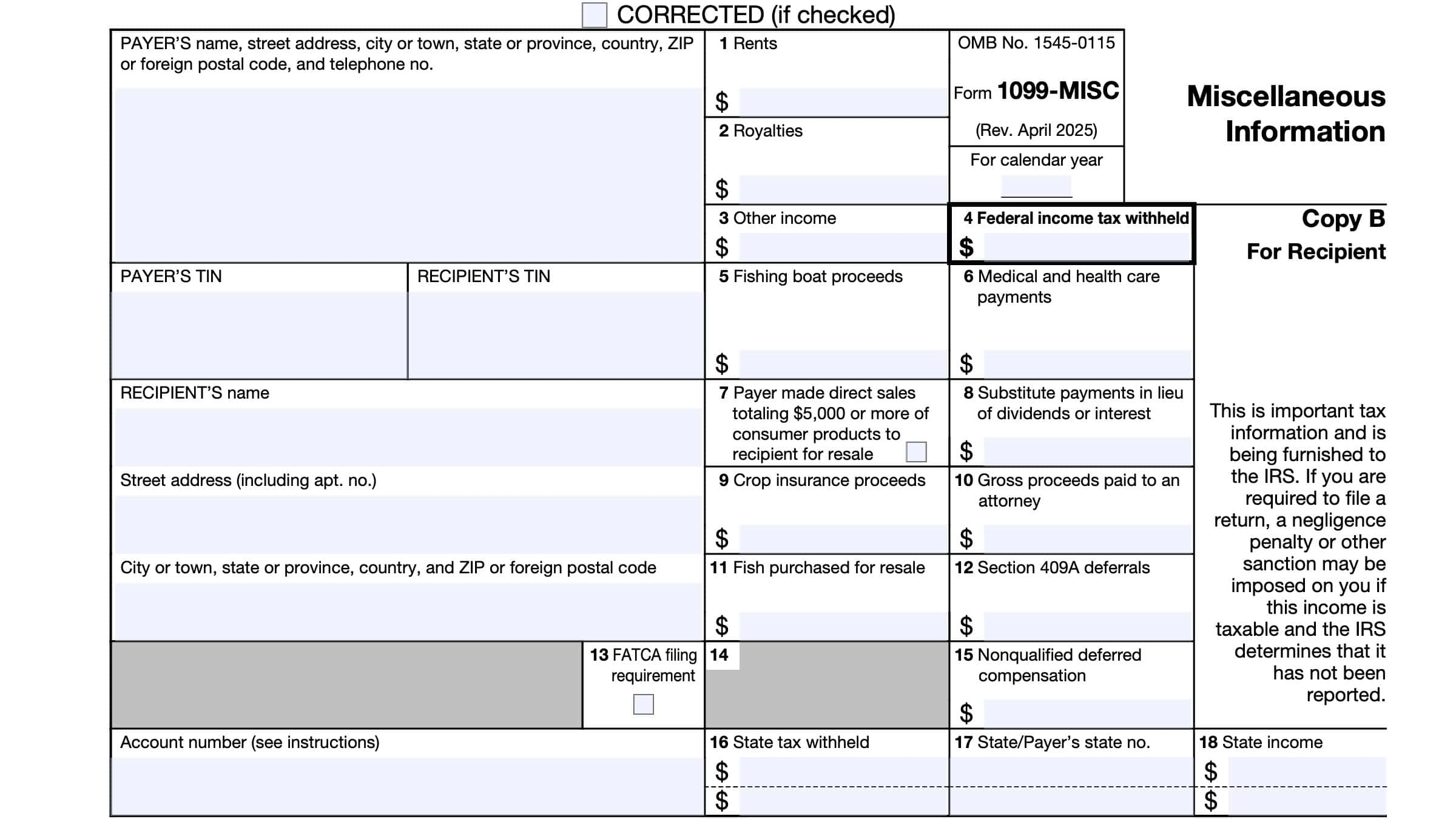Printable Blank 1099 Form 2025