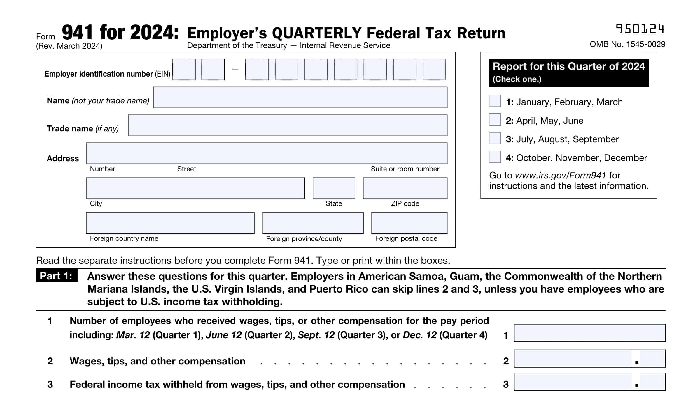 IRS Form 941 Instructions Employer s Quarterly Tax Return