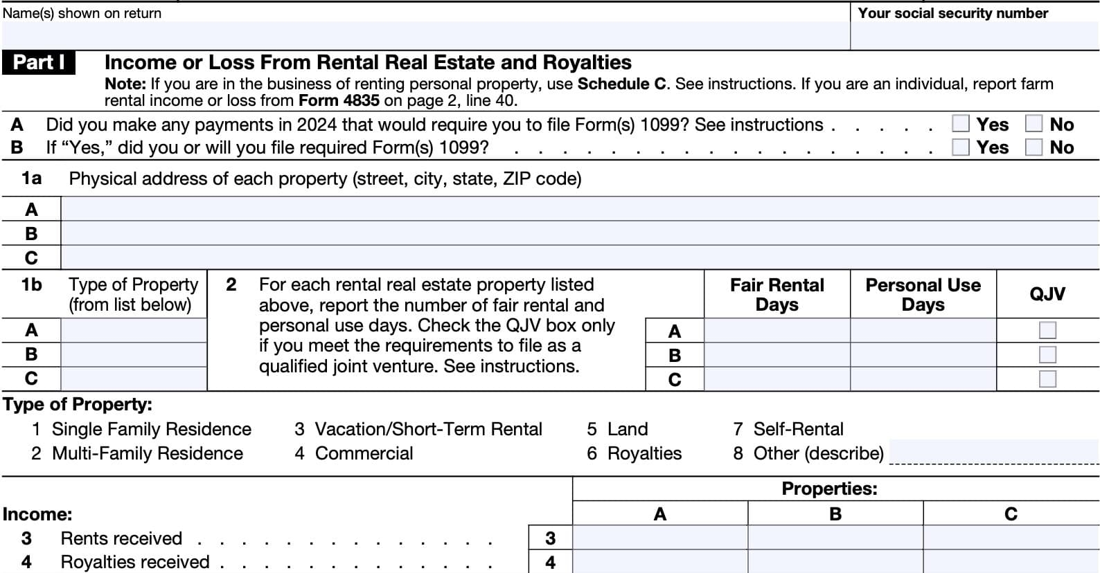 IRS Schedule E Instructions Supplemental Income And Loss