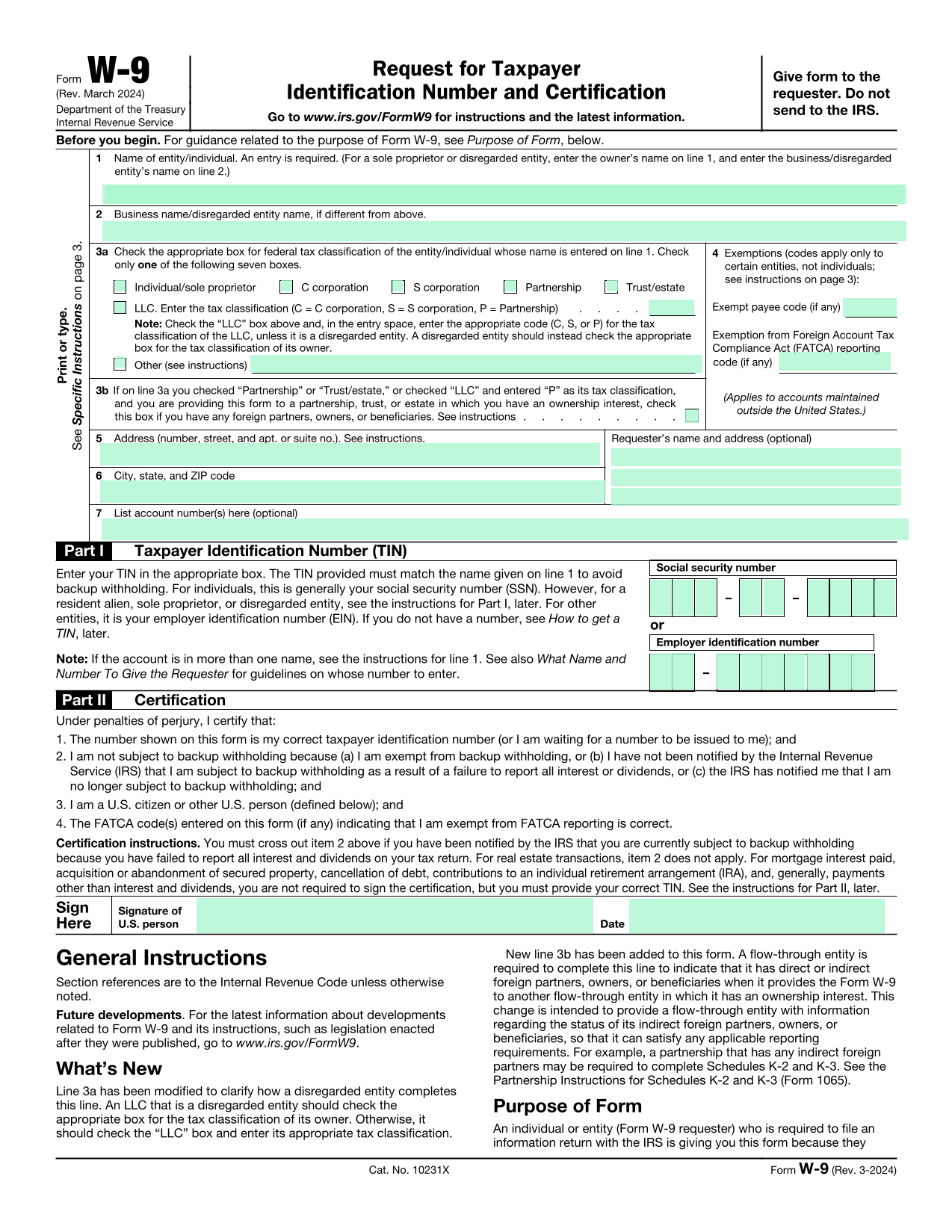Blank Printable W 9 Form