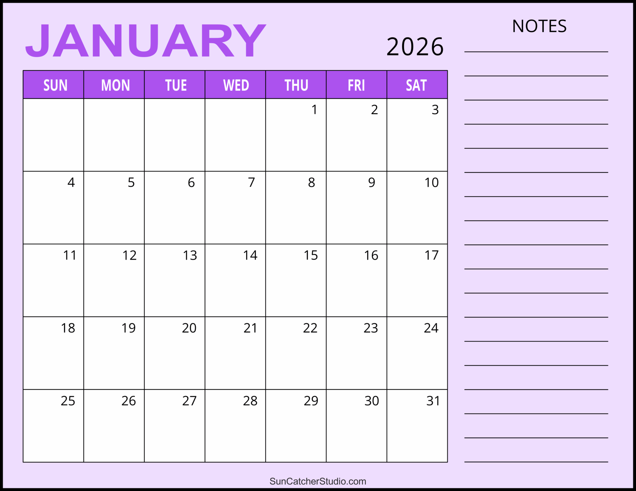 January 2026 Calendar Free Printable Free Printables Monograms Design Tools Patterns DIY Projects