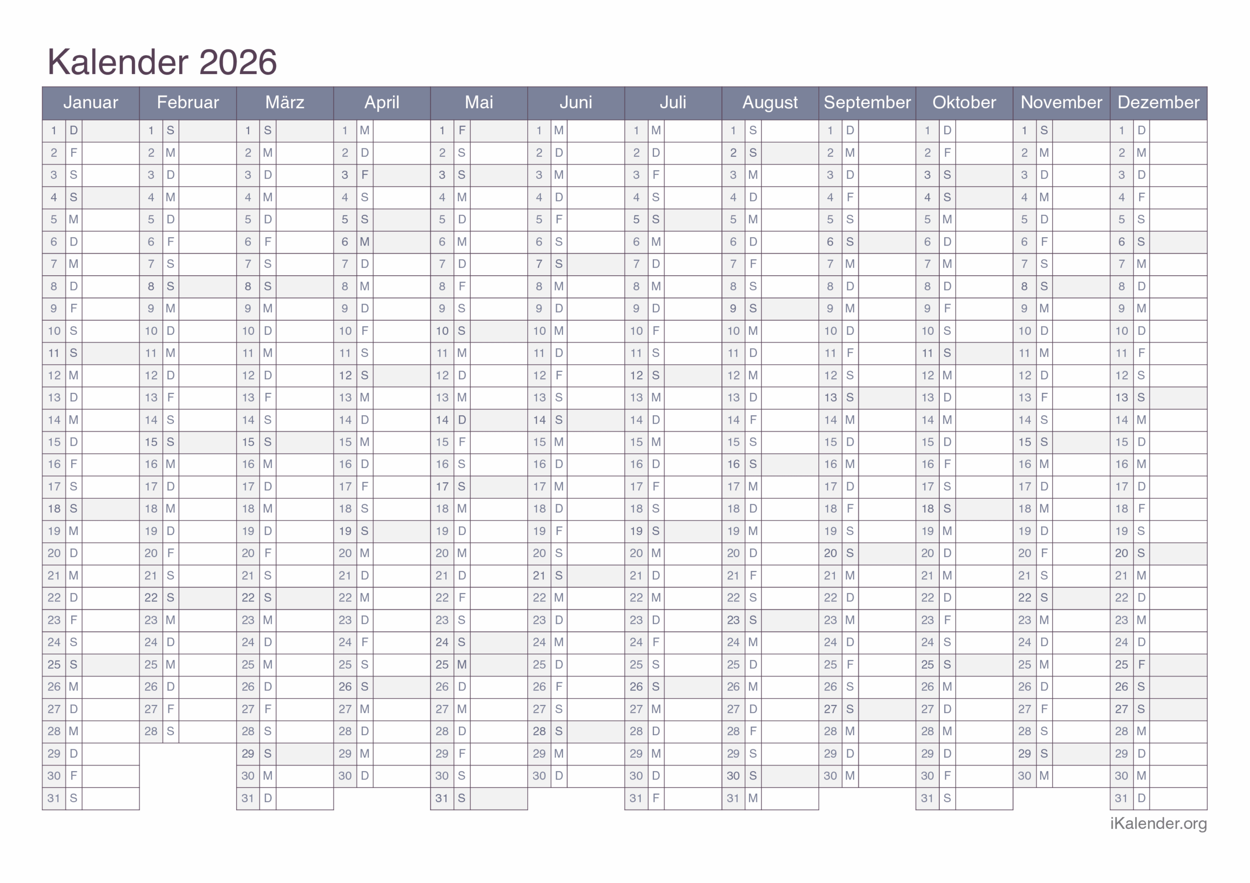 Printable Blank Calendar 2026org