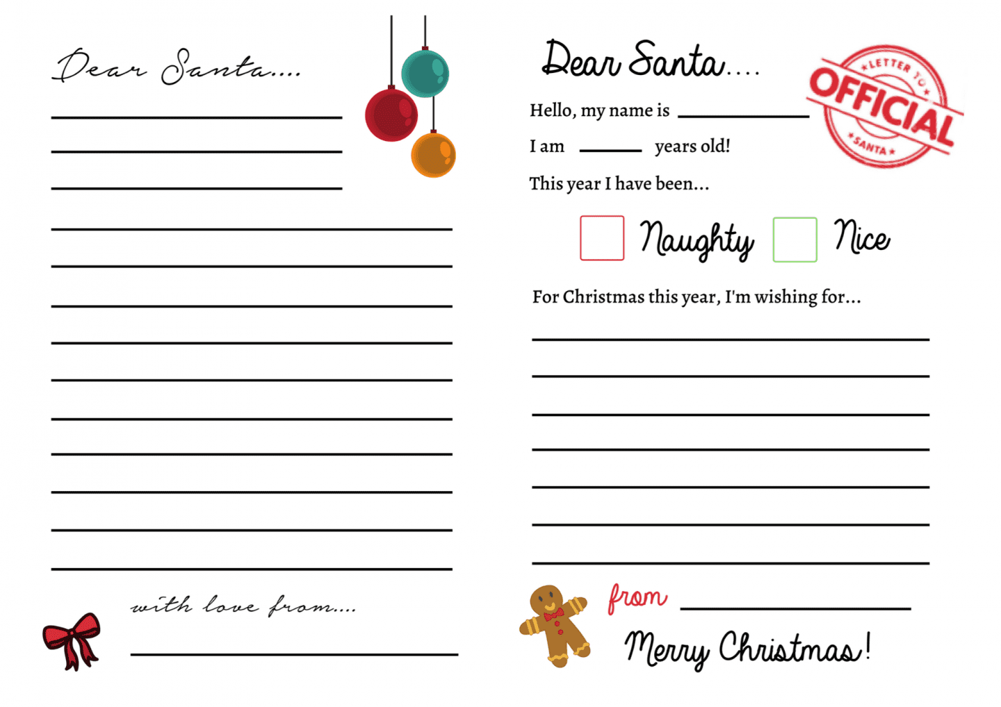 Blank Letter To Santa Free Printable