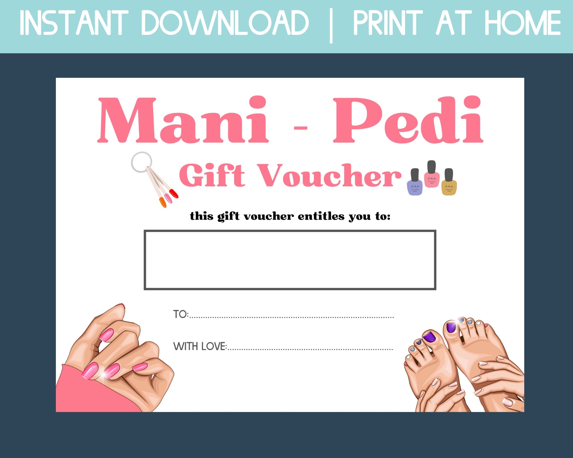 Mani Pedi Coupon Nail Salon Gift Card Printable Gift Card Birthday Gift Certificate Printable Gift Coupon Template Printable Best Etsy
