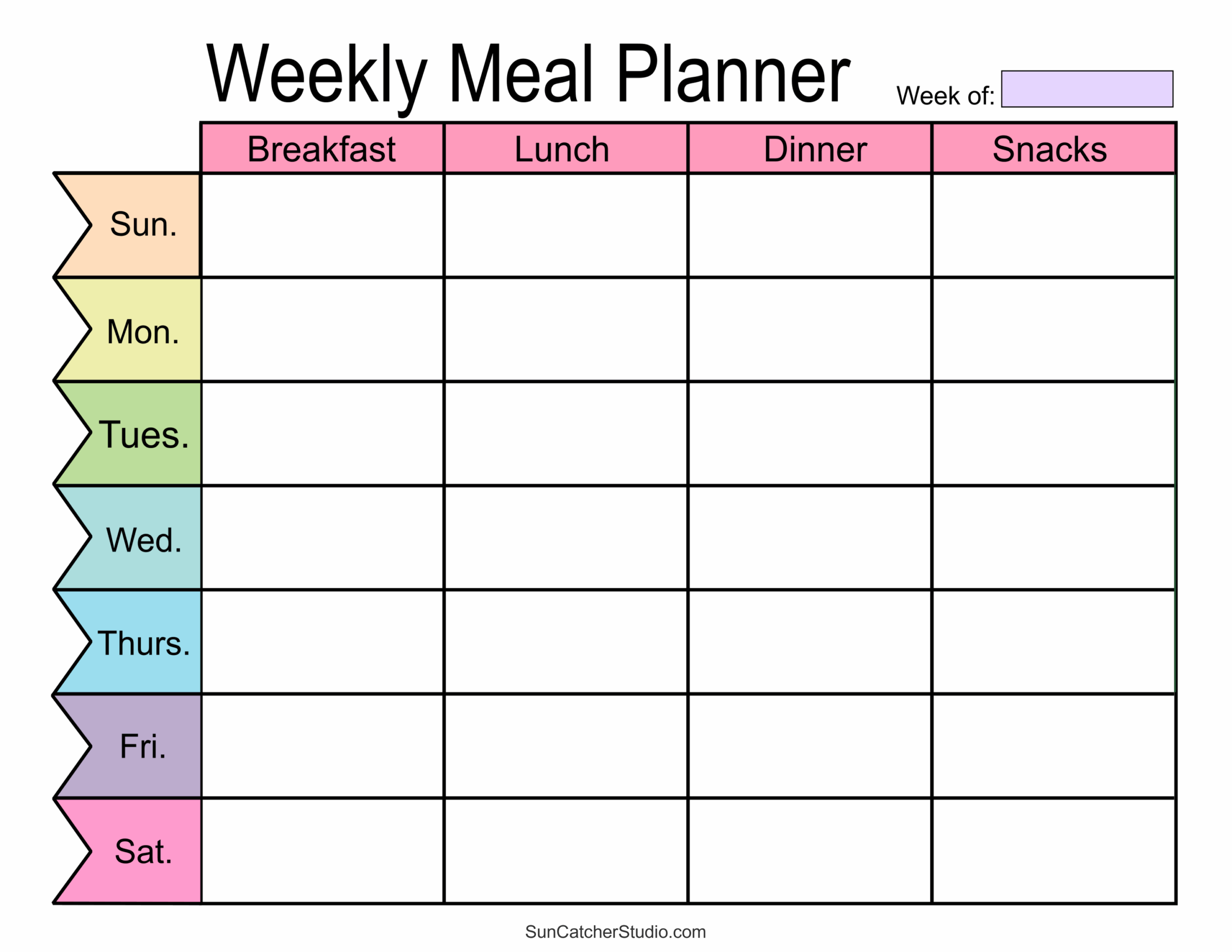 Blank Weekly Menu Template Printable