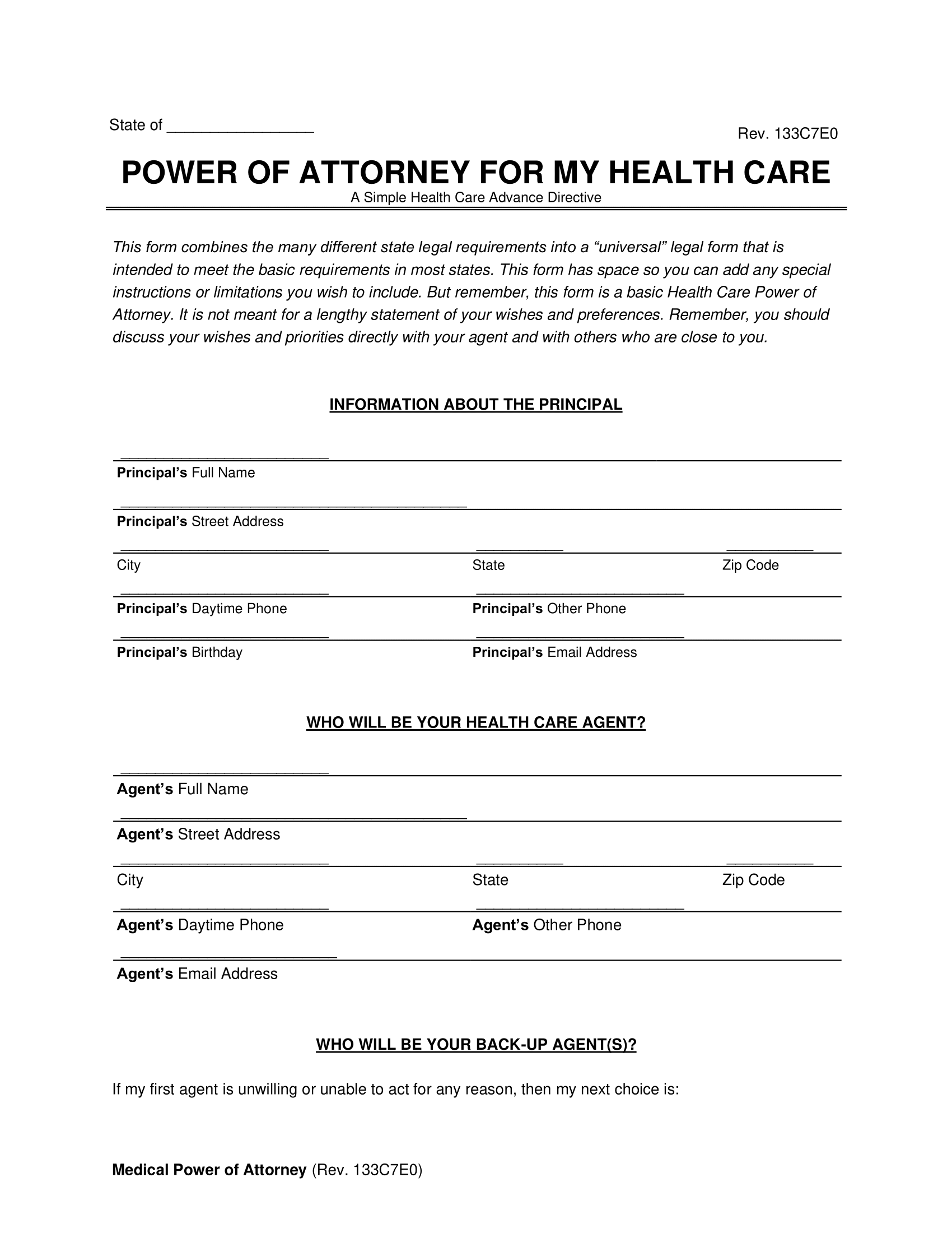 Printable Blank Health Care Proxy Form