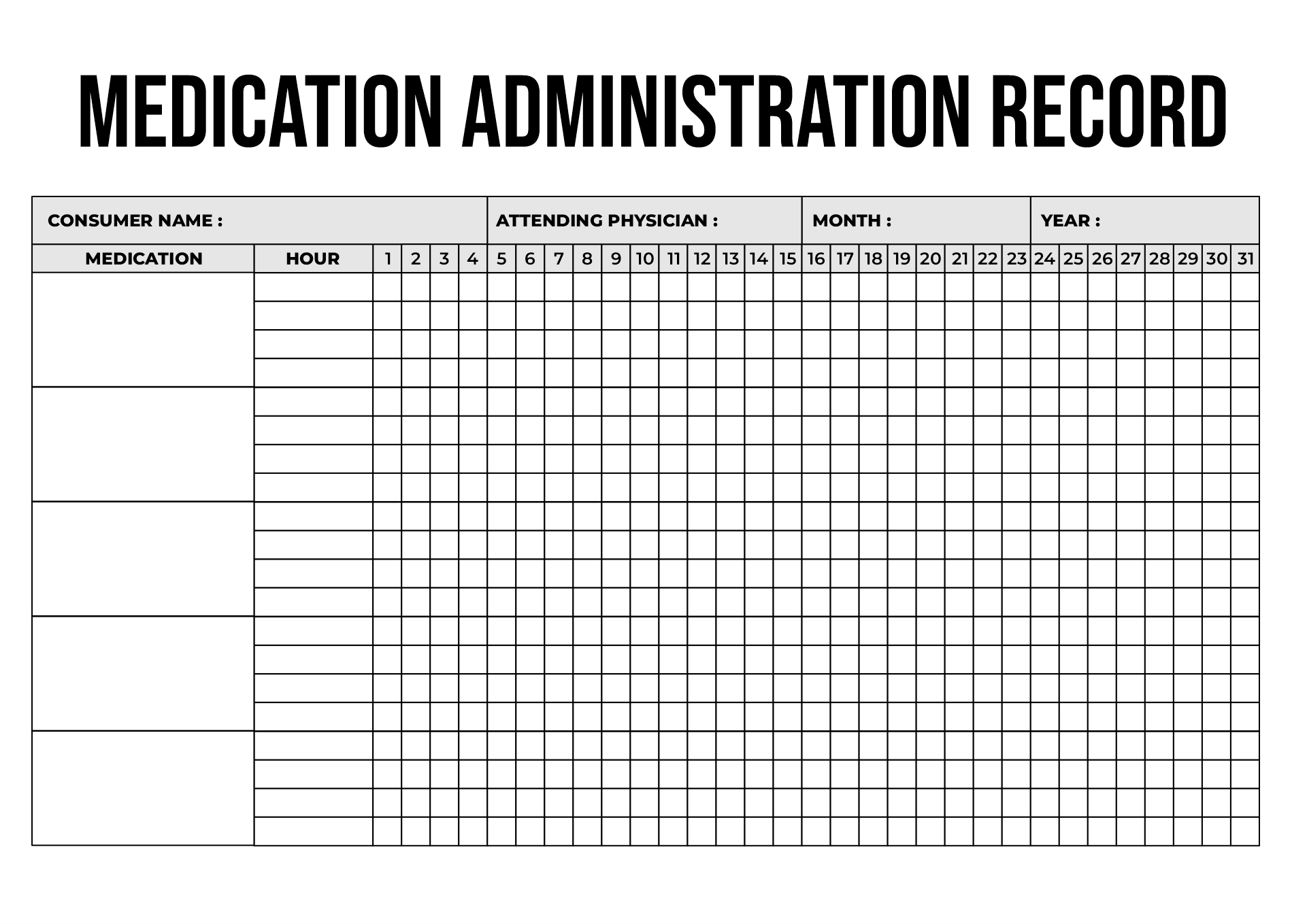 Free Printable Blank Medication Administration Record