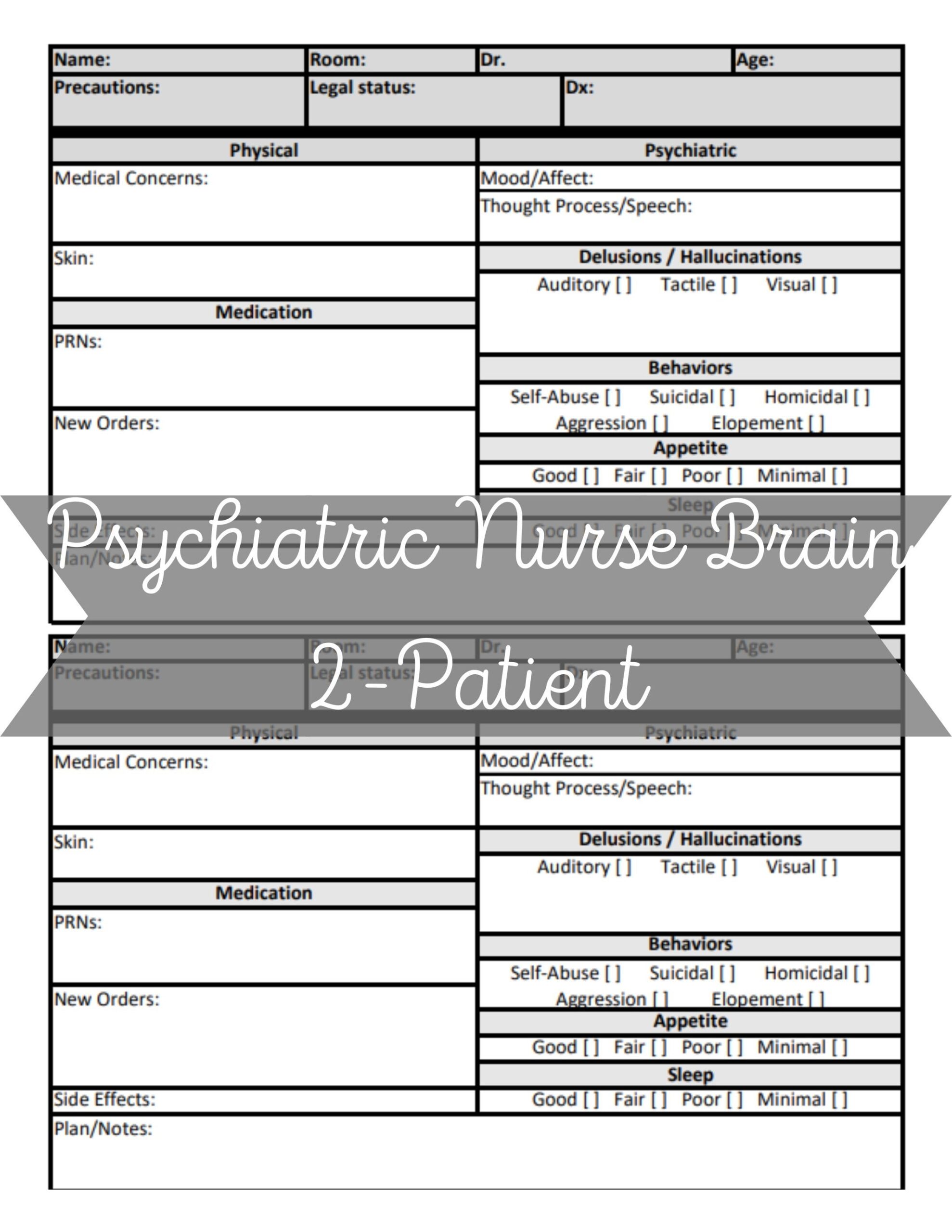 Mental Health Report Sheet 2 Patient Psych Nurse Brain Printable Pages For Psychiatric RN SBAR For Behavioral Health Etsy