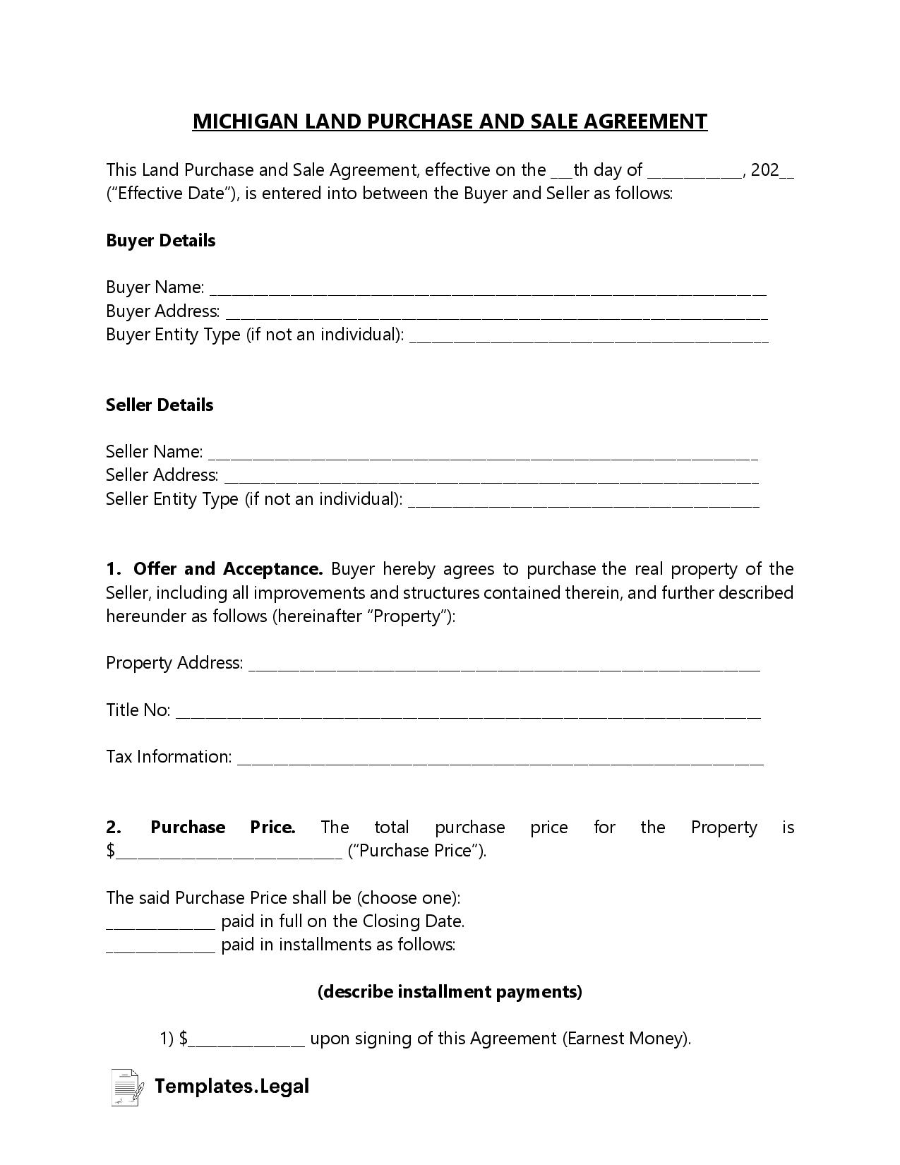Printable Blank Buy Sell Agreement Michigan