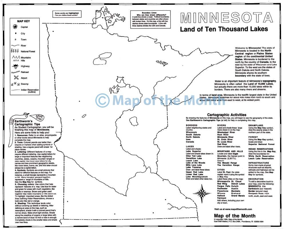 Minnesota Map Blank Outline Map 16 By 20 Inches Activities Included Minnesota Map Blank Outline Map 16 By 20 Inches Activities Included