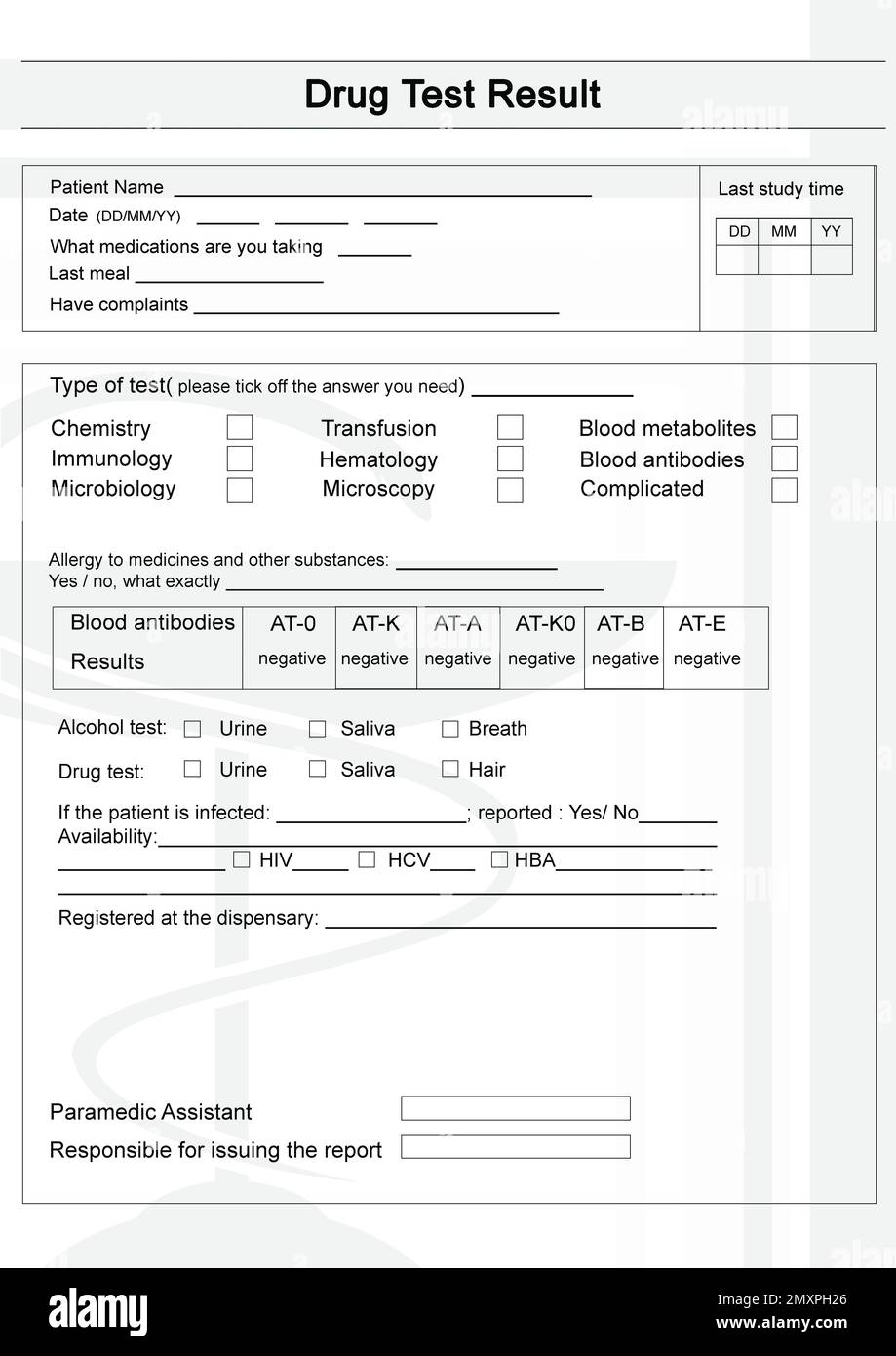 Printable Blank Drug Test Form