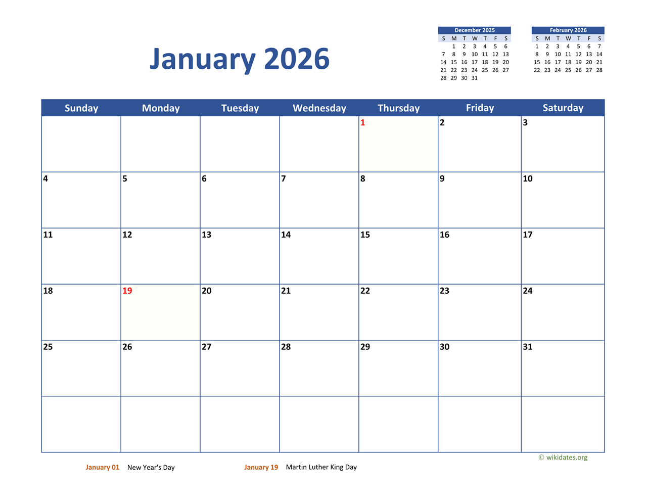 Empty Blank Printable Calendar 2026