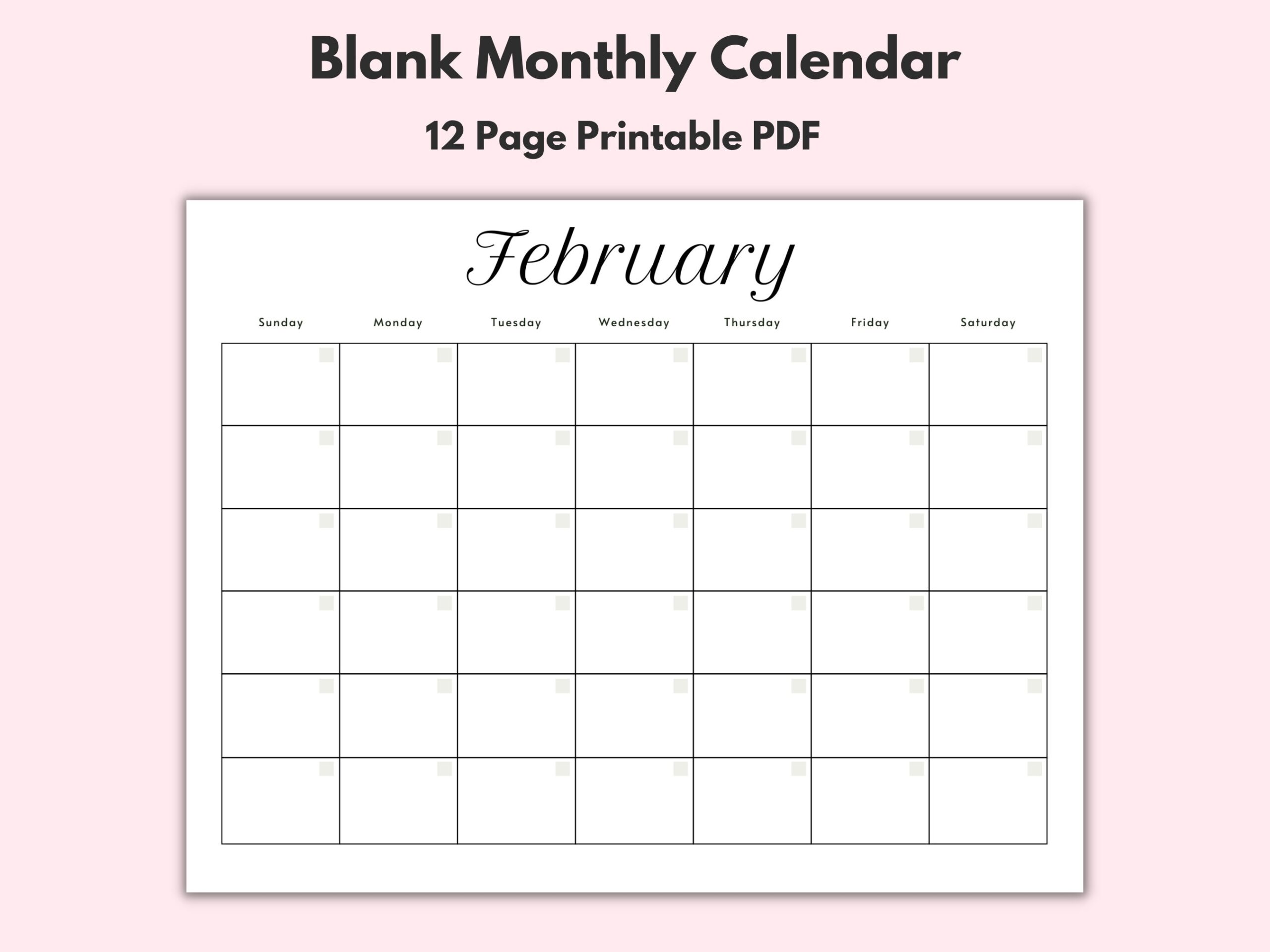 Small Printable Blank Monthly Calendar Template