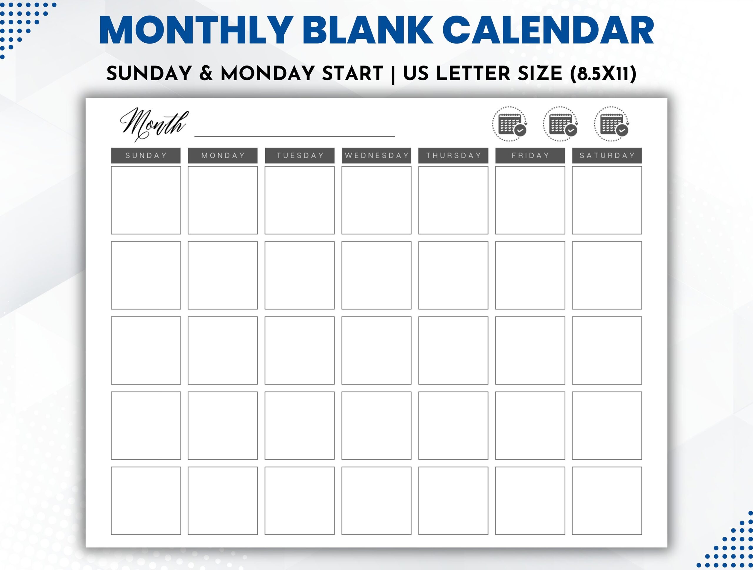 Printable Monthly Calendar Blank