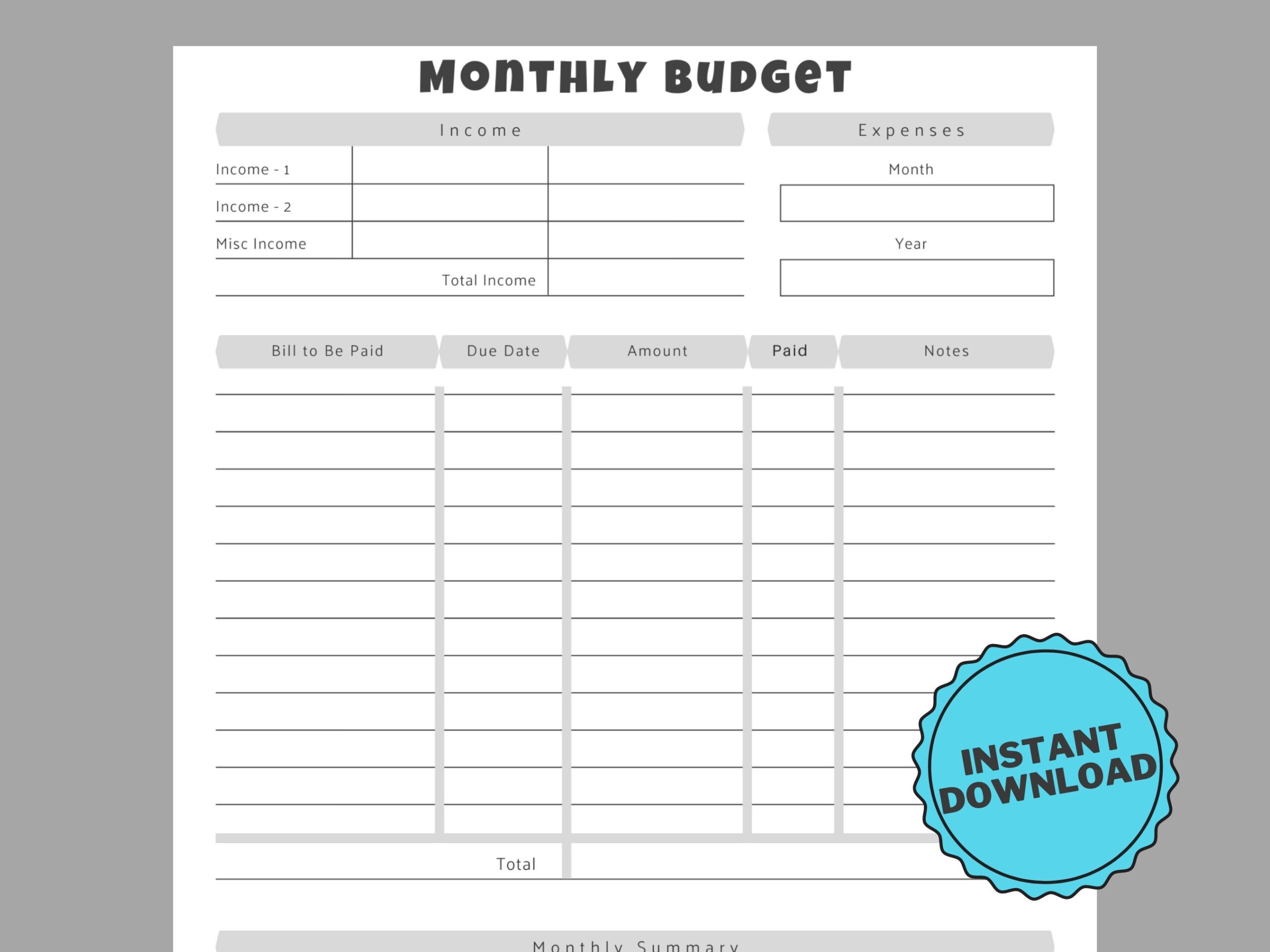 Blank Monthly Expenses Worksheet Printable
