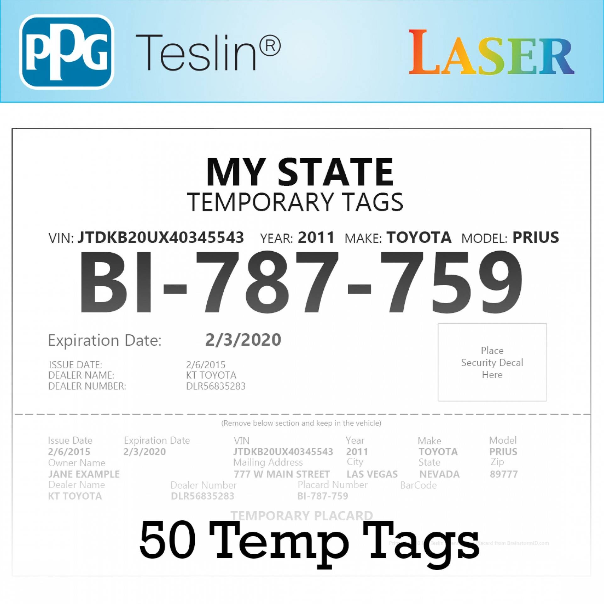 Blank Printable Temporary License Plate Template