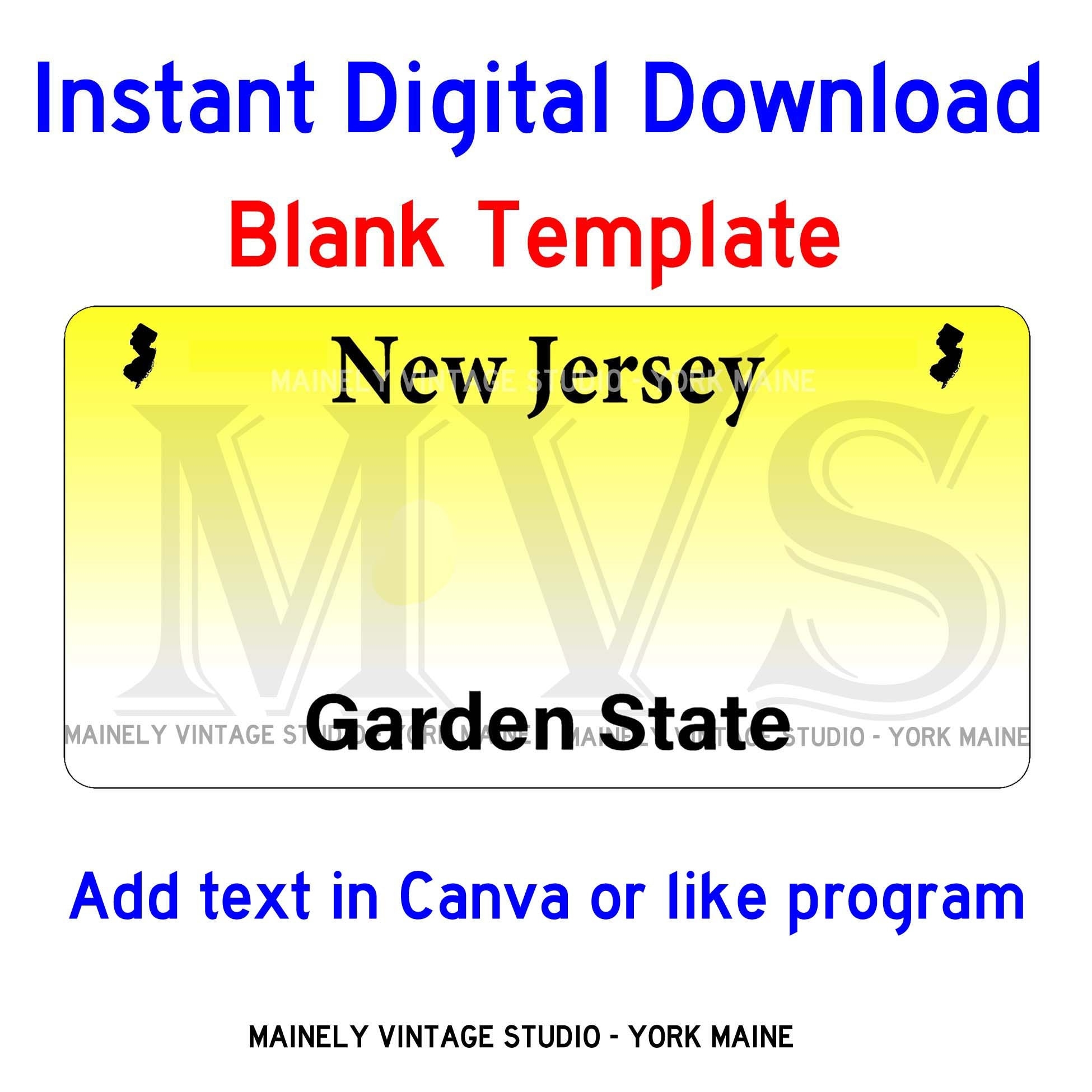 New Jersey NJ License Vanity Plate Blank Template Digital Printable Download Sublimation Etsy