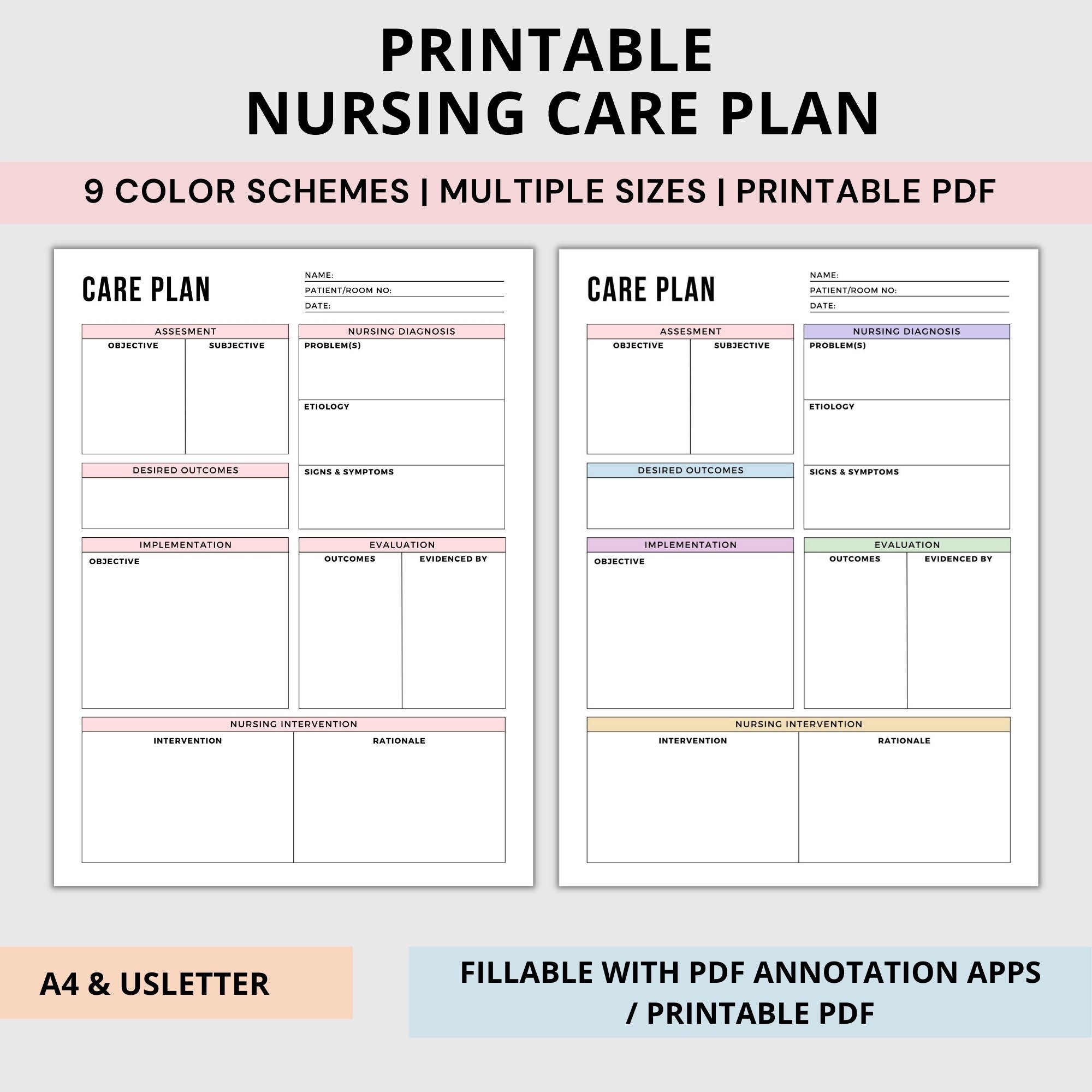 Nursing Care Plans Printable nurse Care Plan Template printable Nursing Student Template nursing Study Templates med Surg Notes Template Etsy