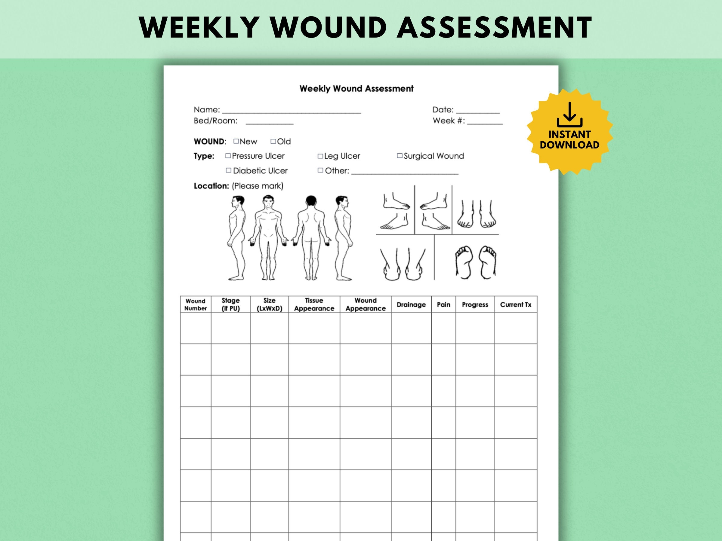 Nursing Skin Assessment Form Etsy