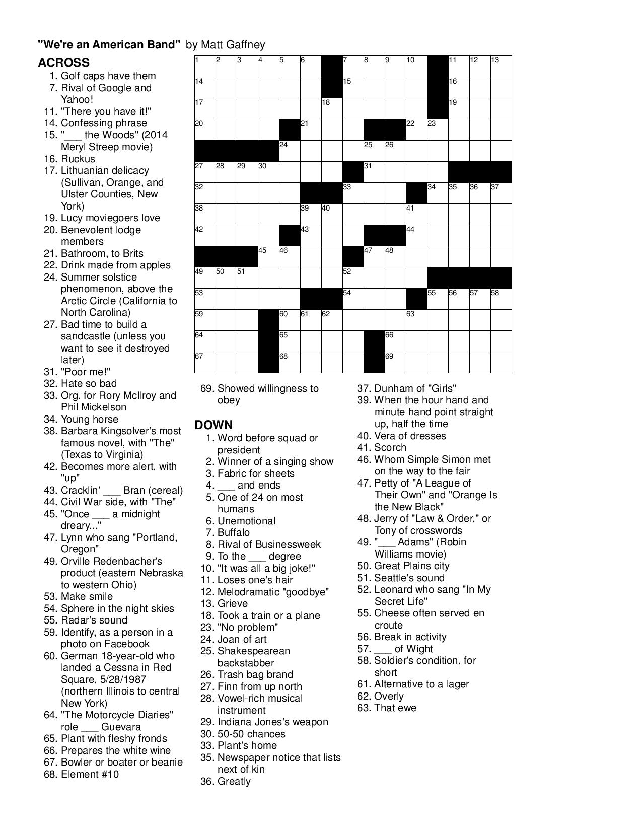 October 2014 Matt Gaffney s Weekly Crossword Contest Page 4 October 2014 Matt Gaffney s Weekly Crossword Contest Page 4