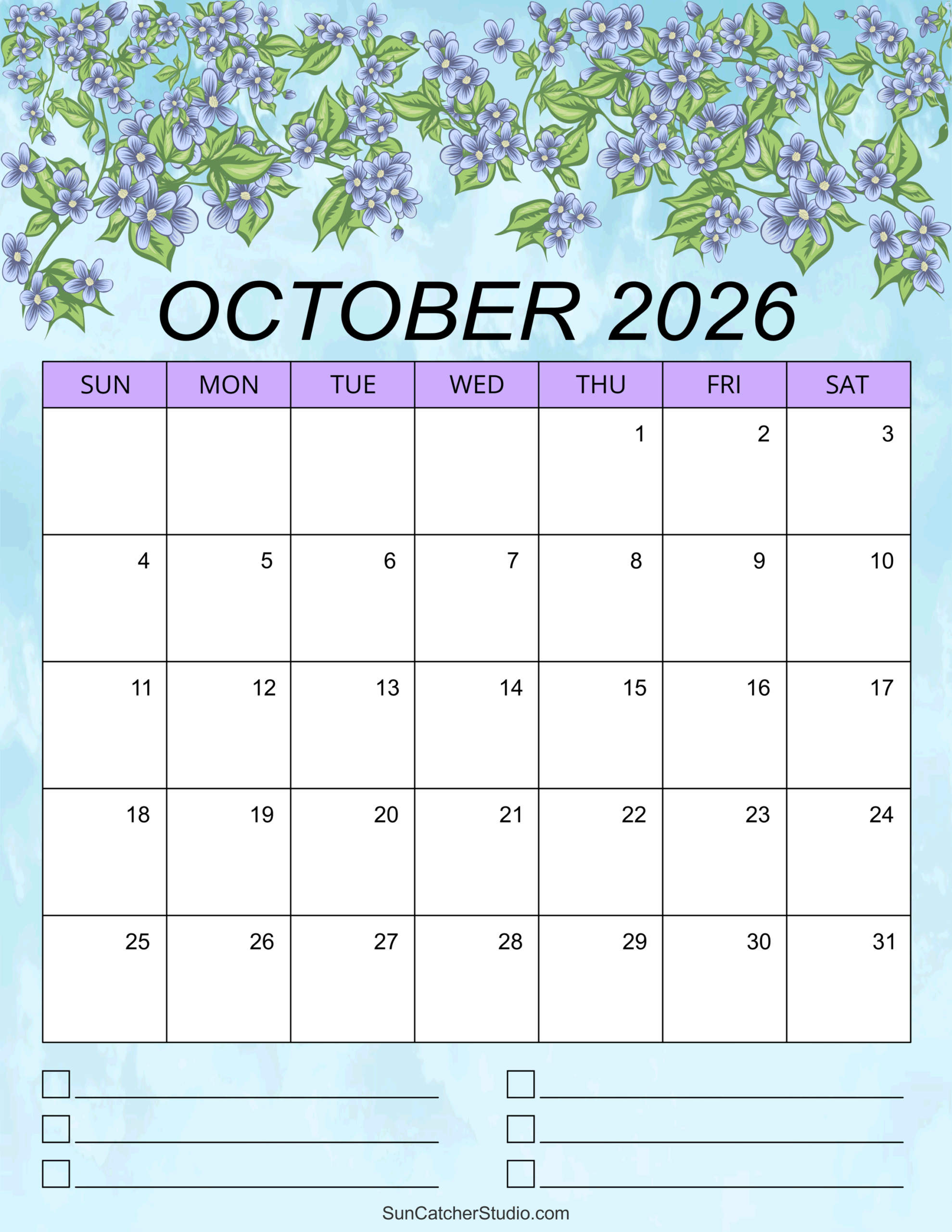 Printable Blank Calendar October 2026
