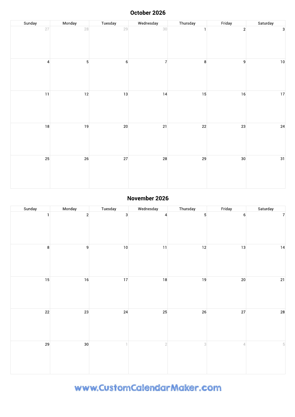 November 2026 Blank Printable Calendar