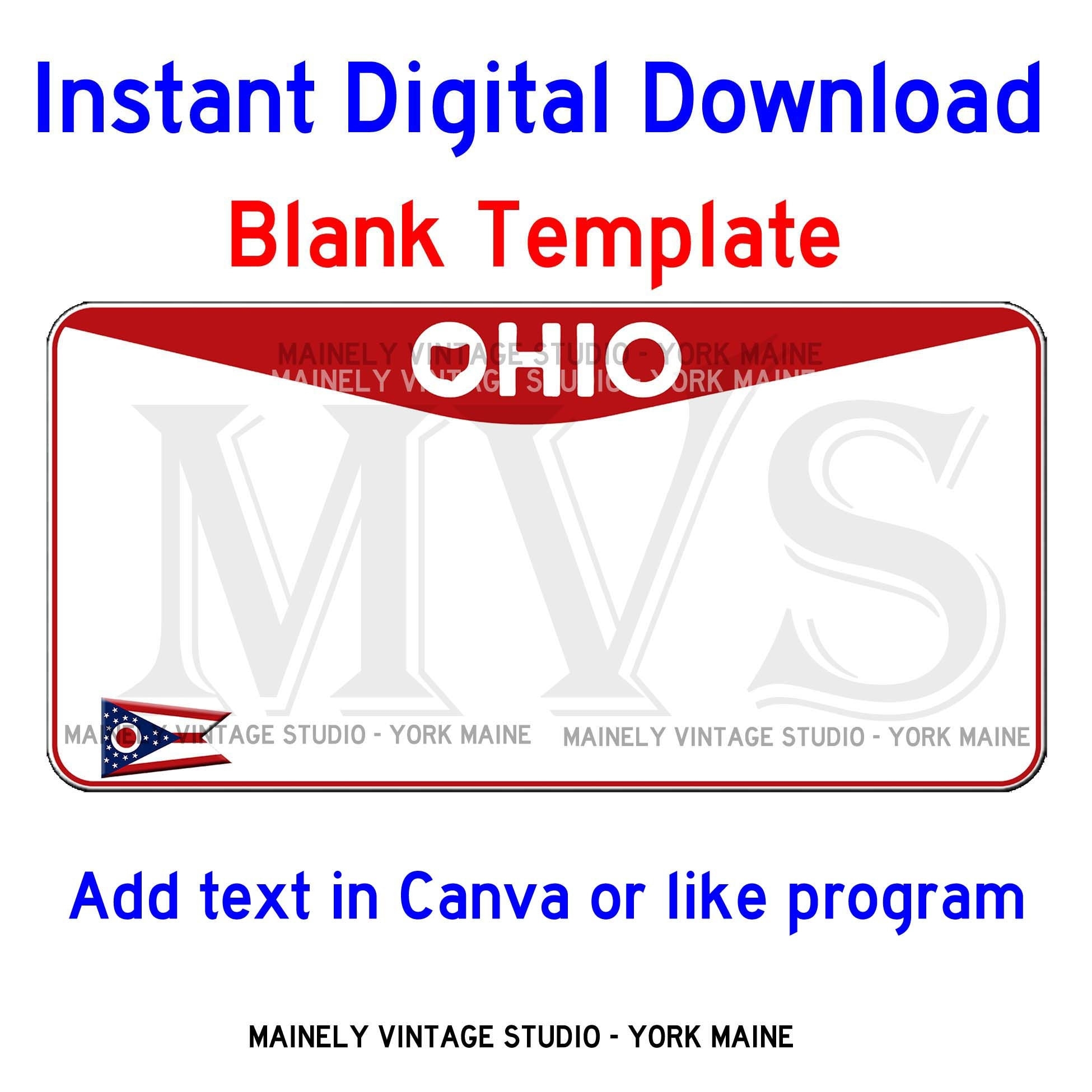Ohio OH License Vanity Plate Blank Template Digital Printable Download Sublimation Etsy