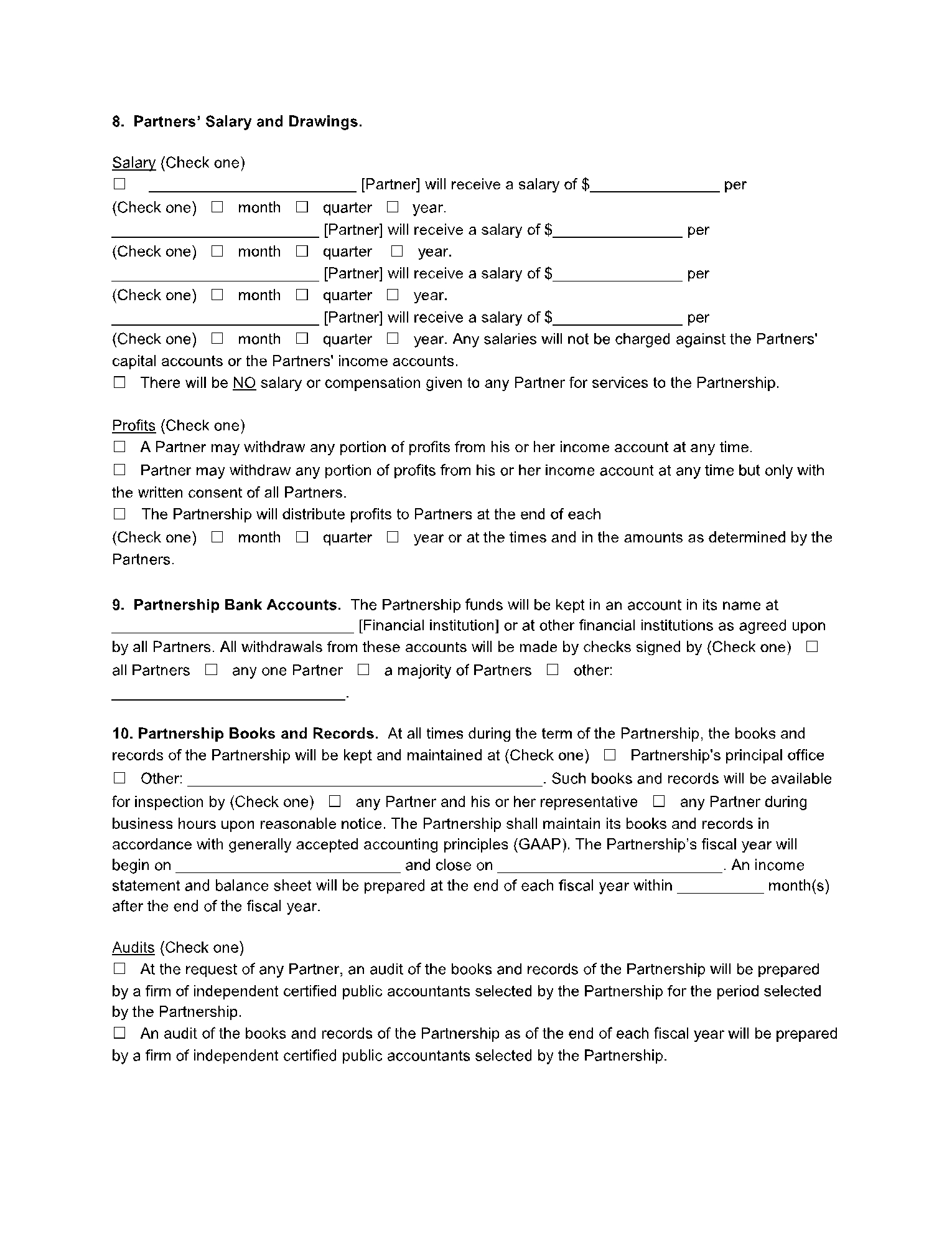Partnership Agreement Blank Printable